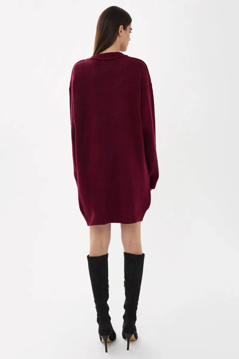 Oversized V-Neck Ribbed Mini Knit Dress 4