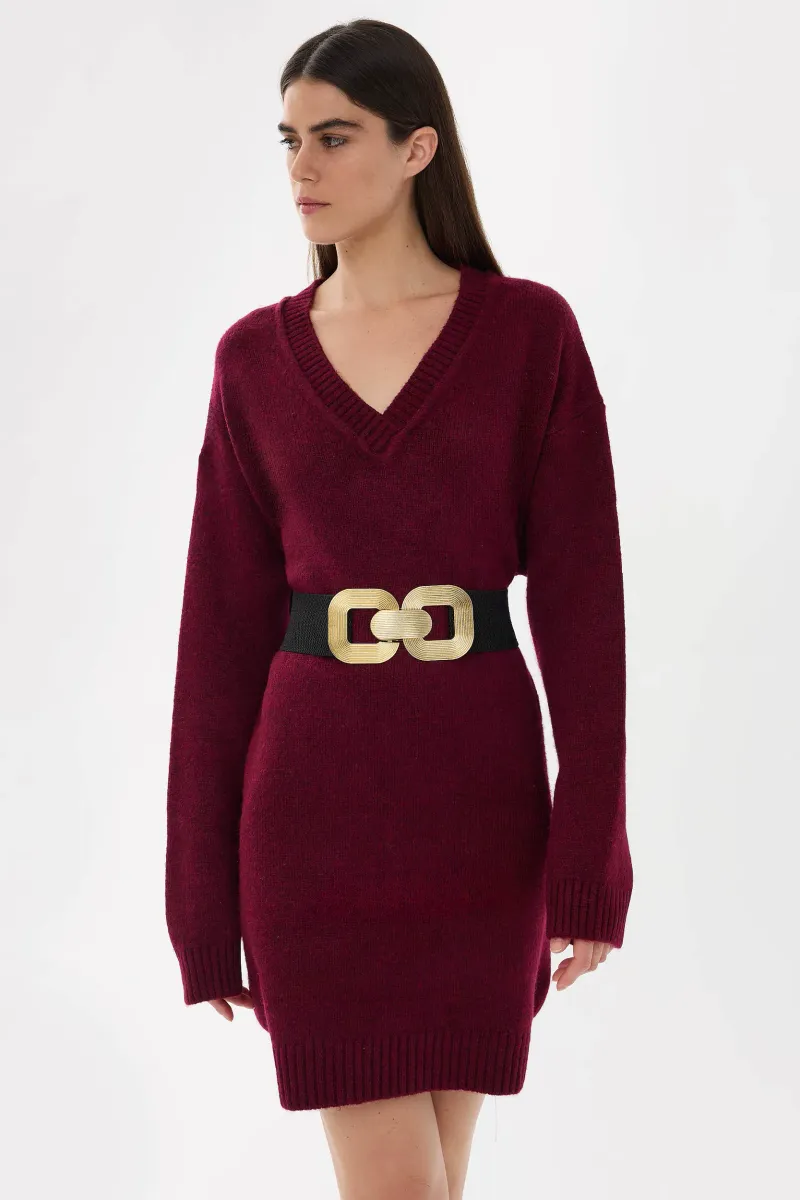 Oversized V-Neck Ribbed Mini Knit Dress 3