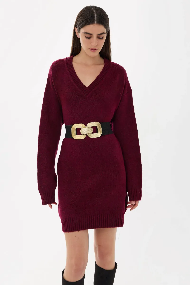 Oversized V-Neck Ribbed Mini Knit Dress 2