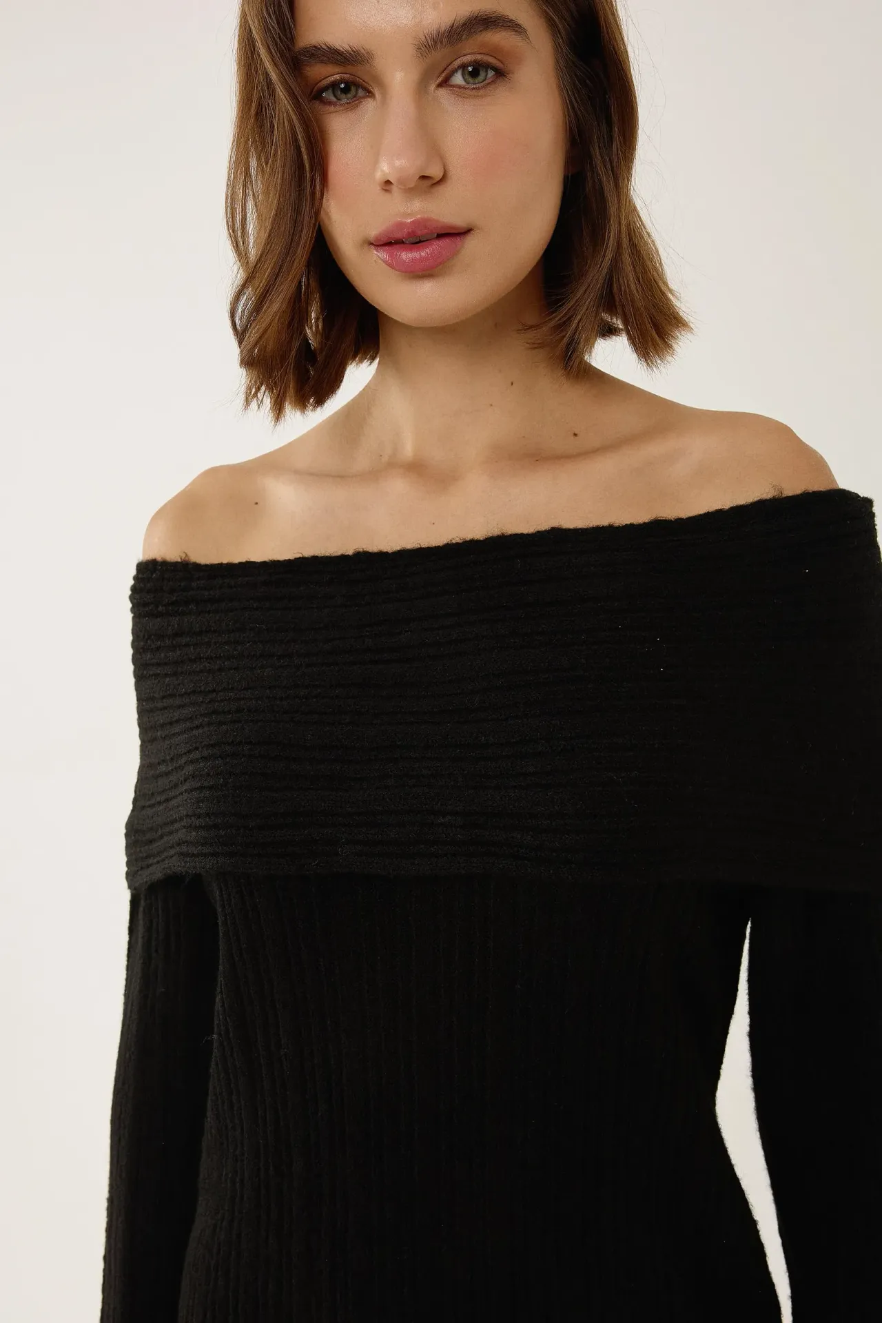 Off Shoulder Striped Knit Dress