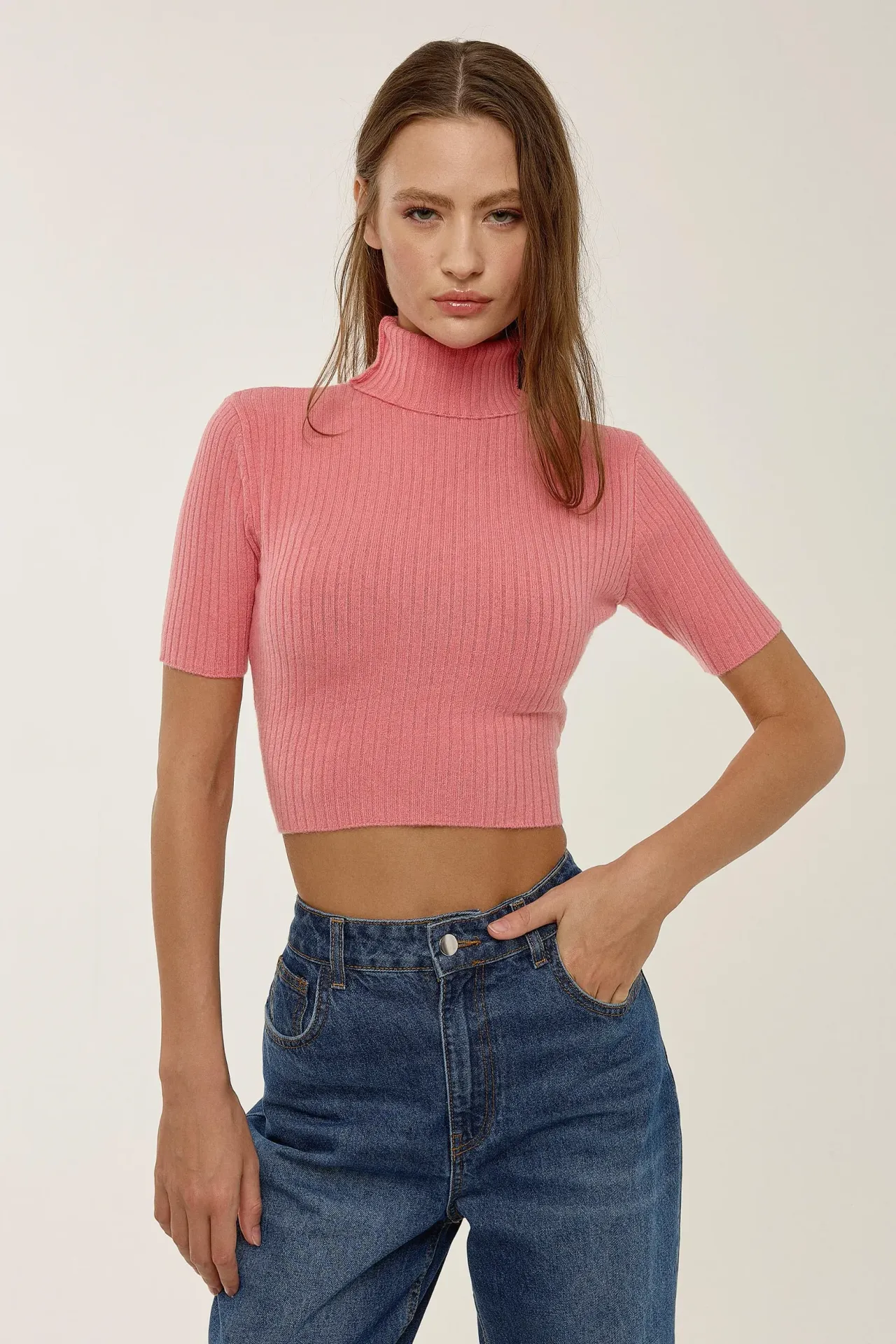 Slim Fit Turtleneck Knitted Crop Top