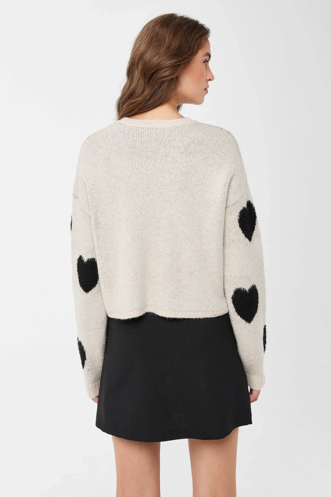 Heart Patterned Crew Neck Sweater