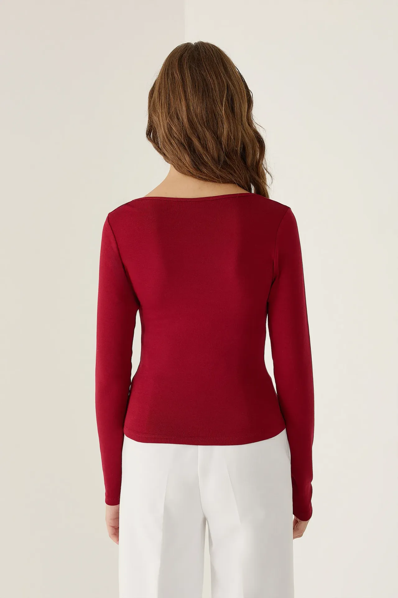 Slim Fit Long Sleeve Square Collar Blouse