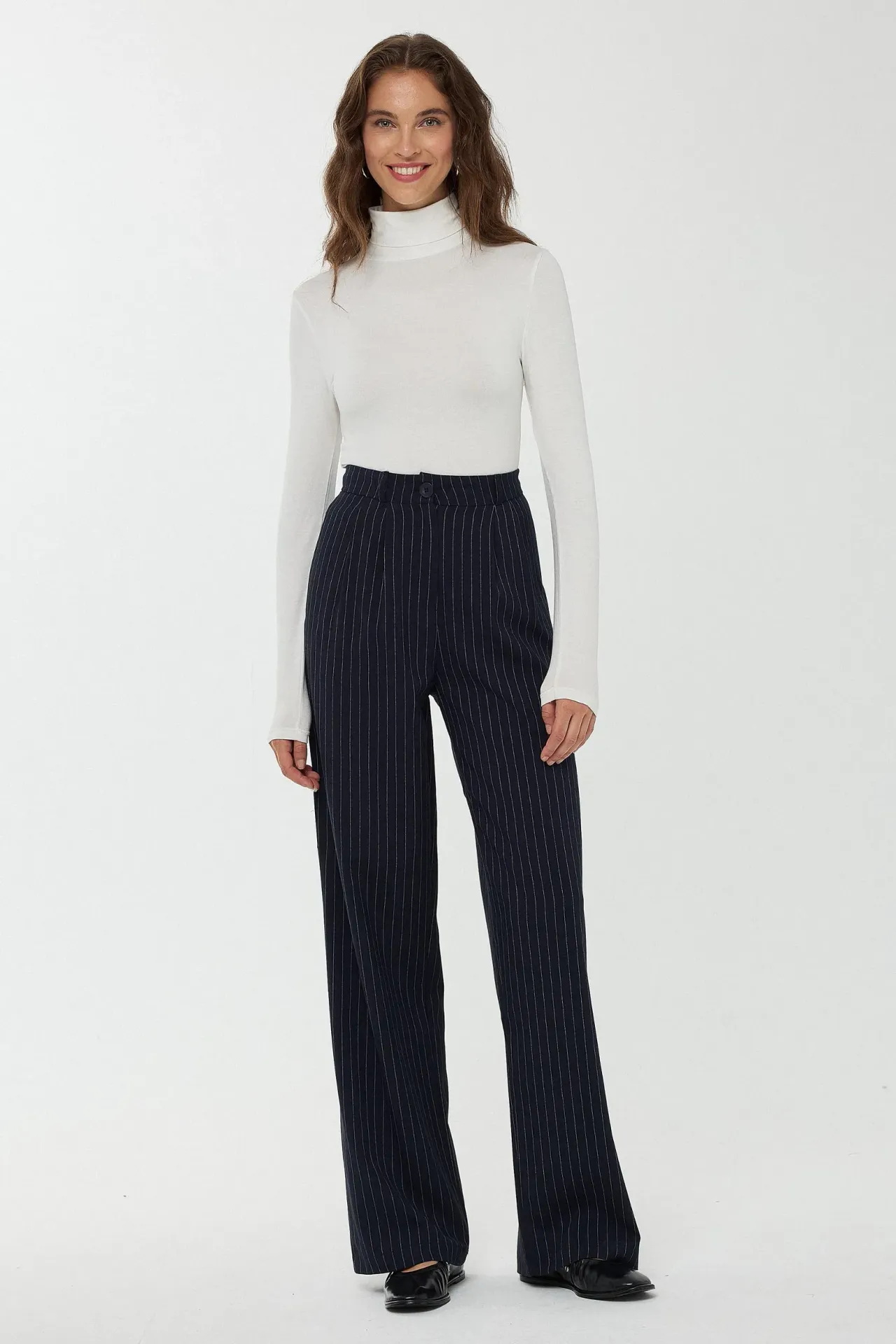 High Waist Striped Straight Leg Pants