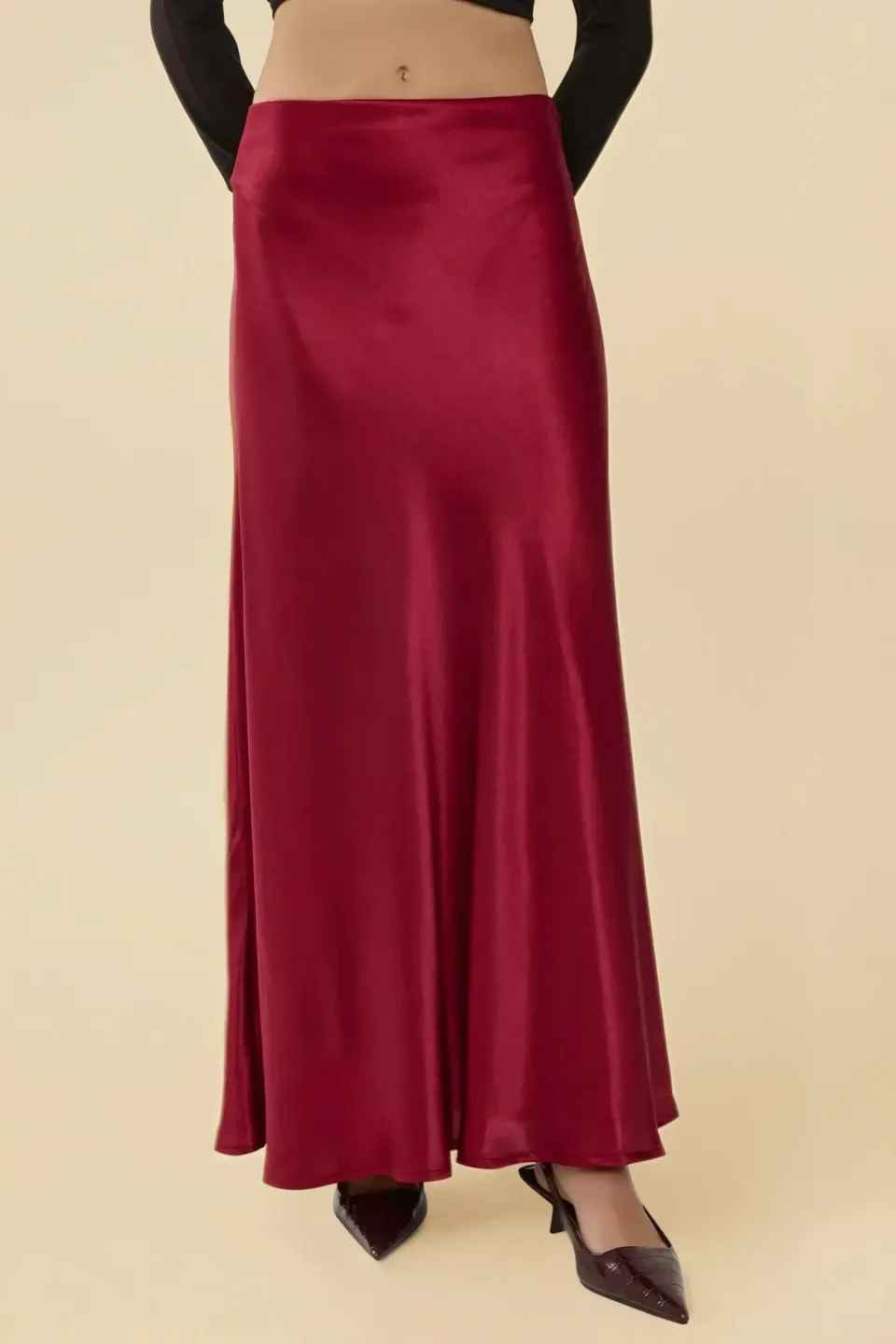 Bias Cut Maxi Satin Skirt