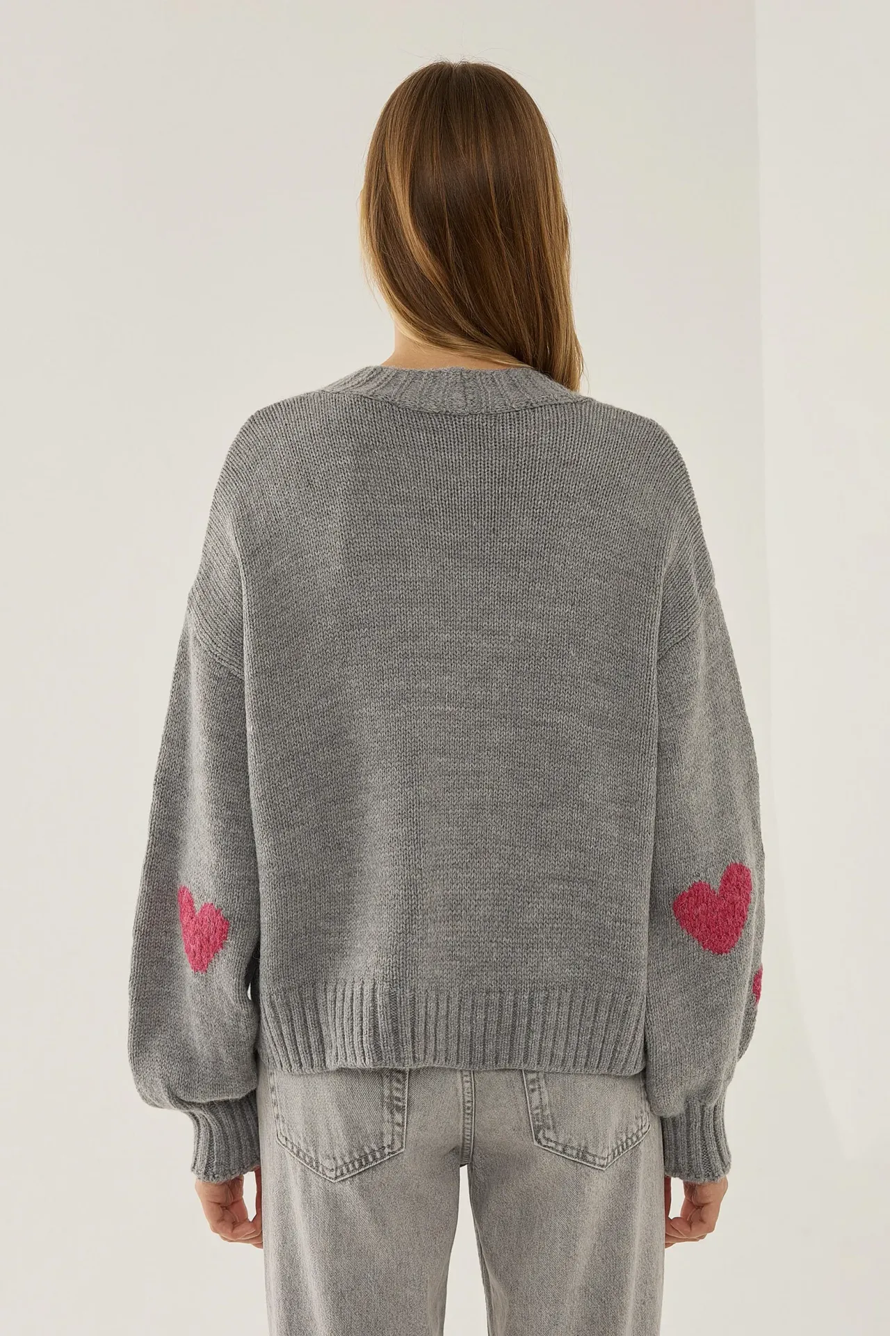 Heart Patterned Relaxed Fit Cardigan