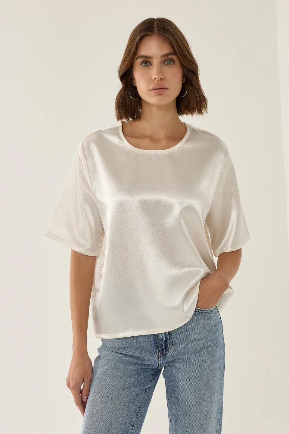 Satin Crew Neck Blouse