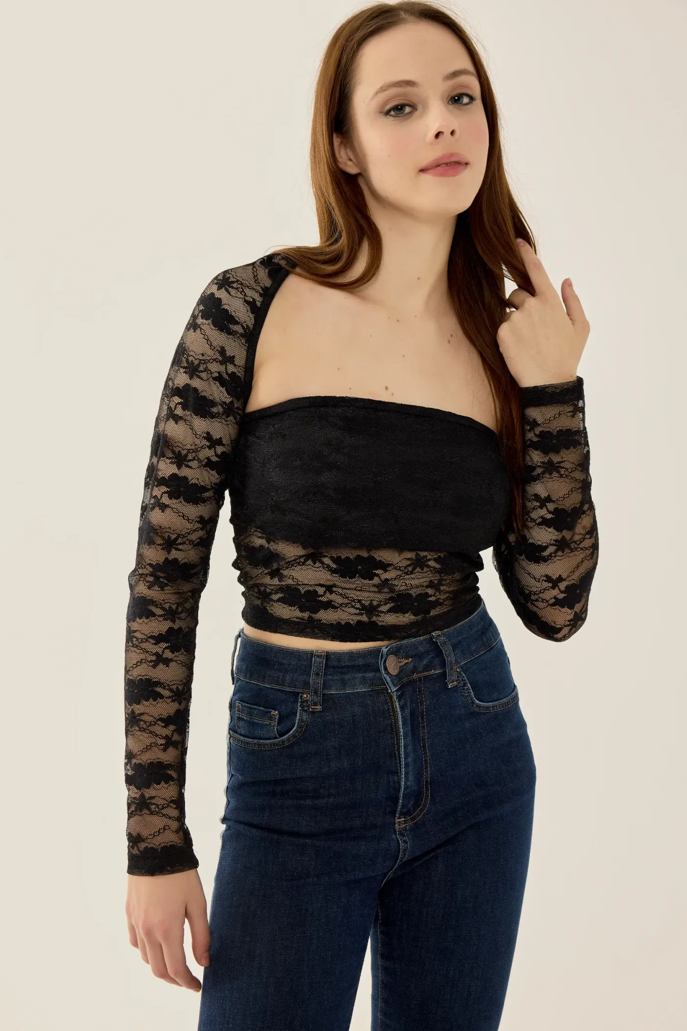 Slim Fit Long Sleeve Lace Top 1