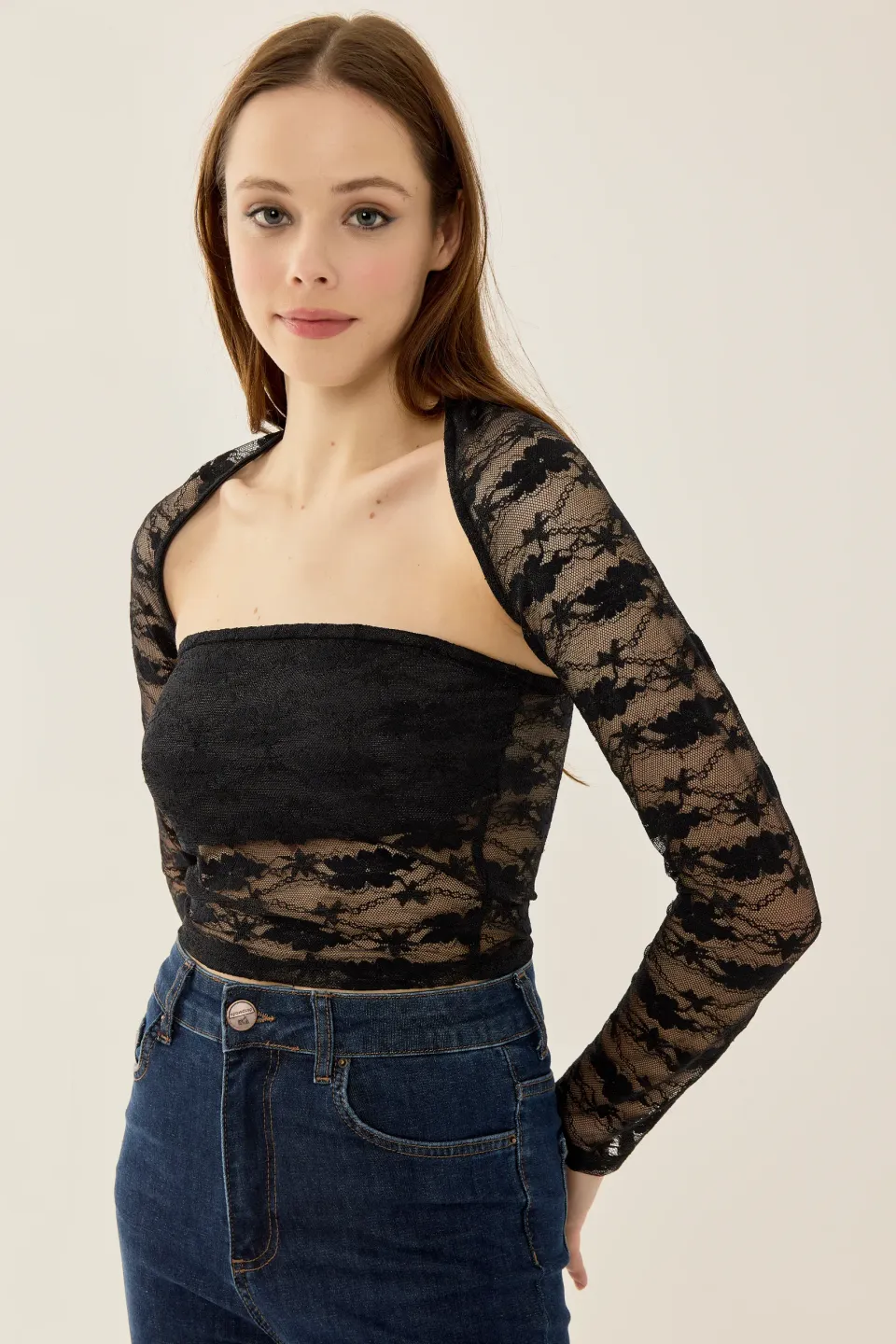 Slim Fit Long Sleeve Lace Top