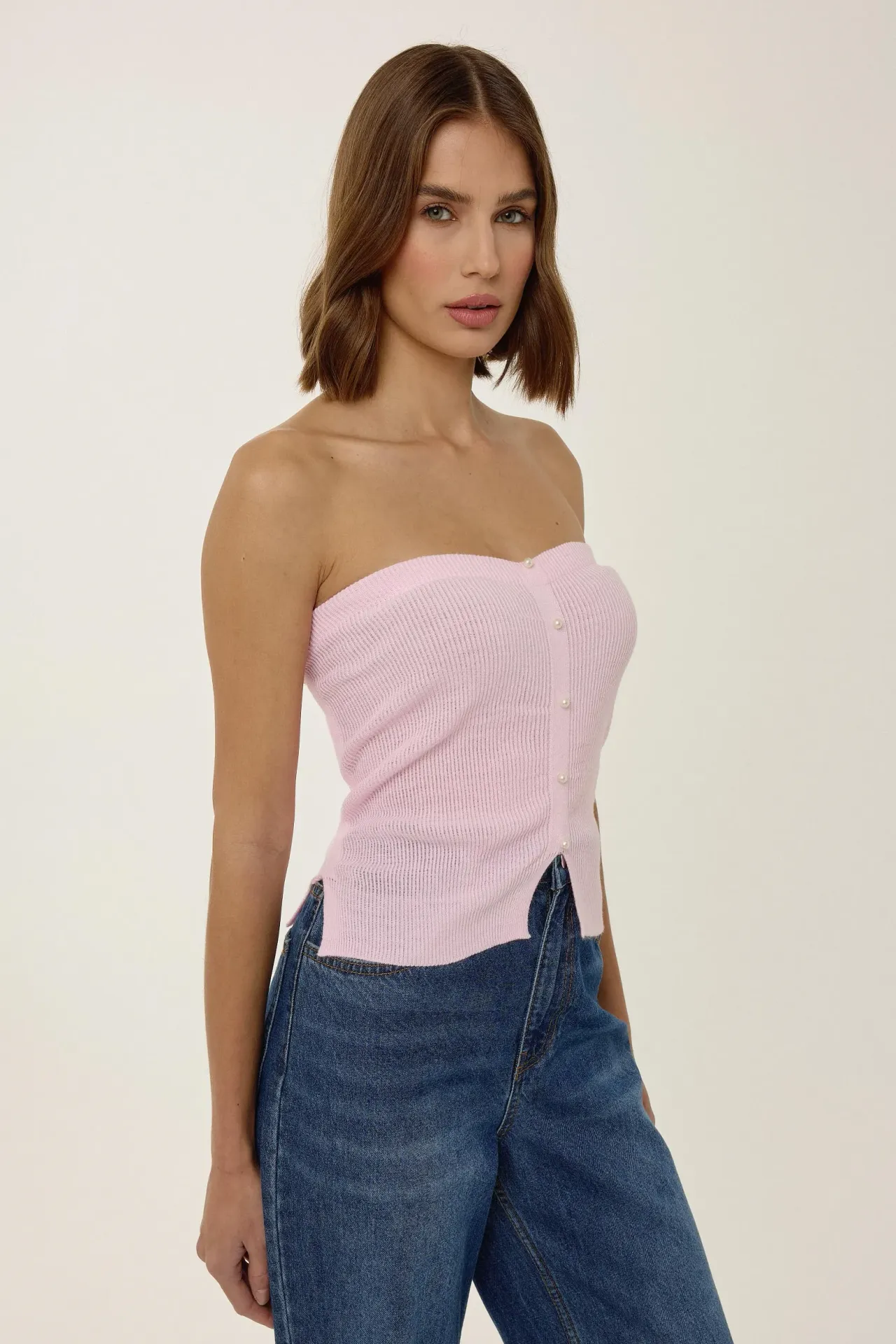 Slim Fit Strapless Knitted Top