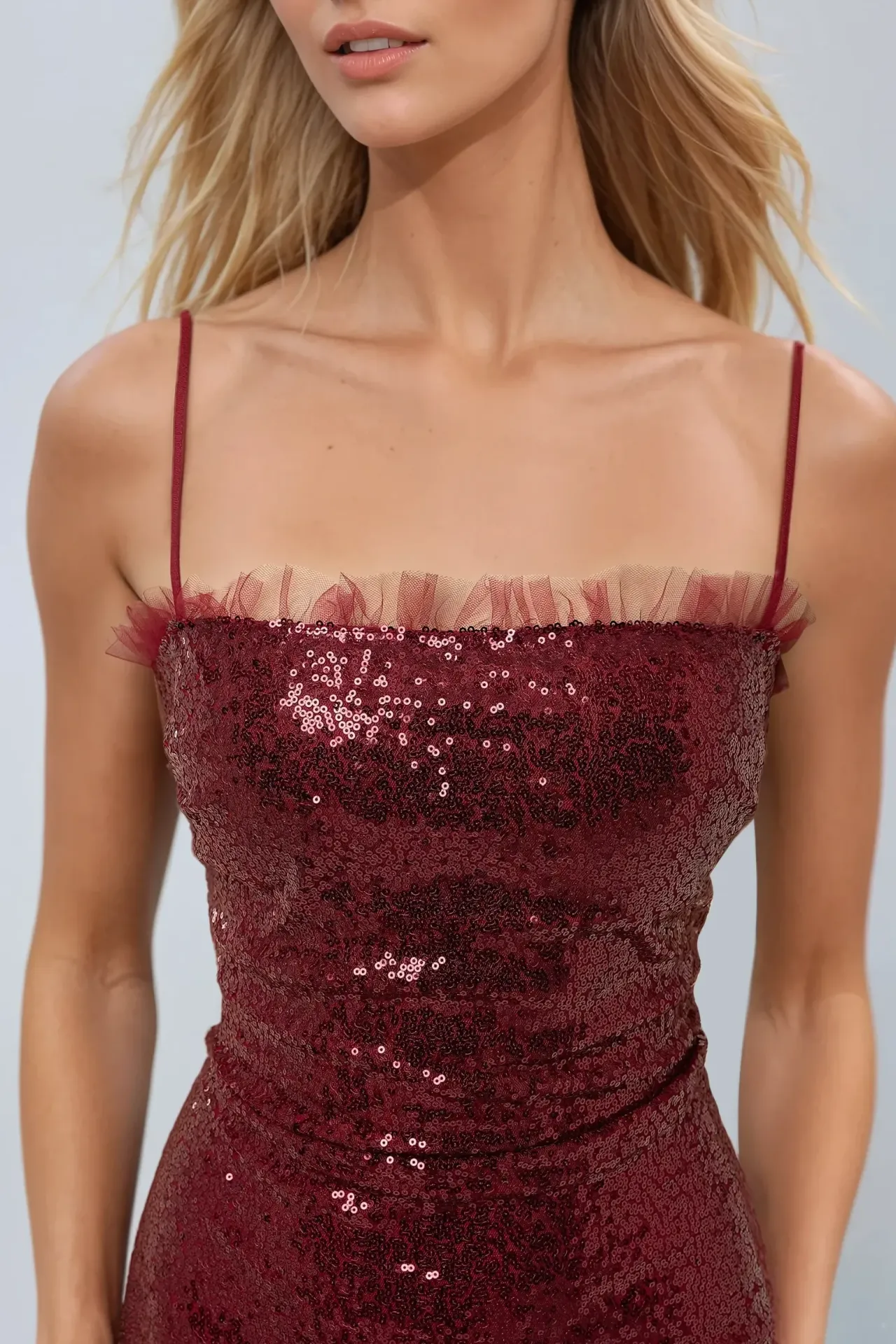 Mini Sequin Bodycon Dress with Square Collar