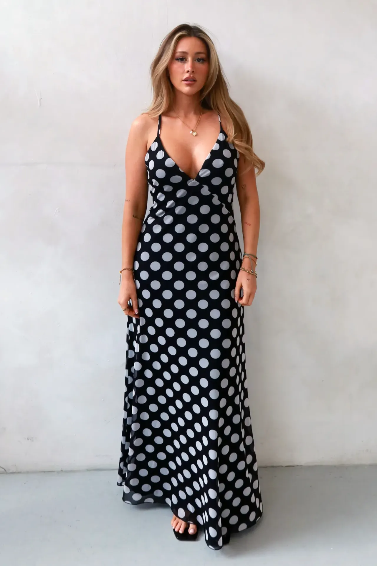 Audrey Polka V-Neck Maxi Dress