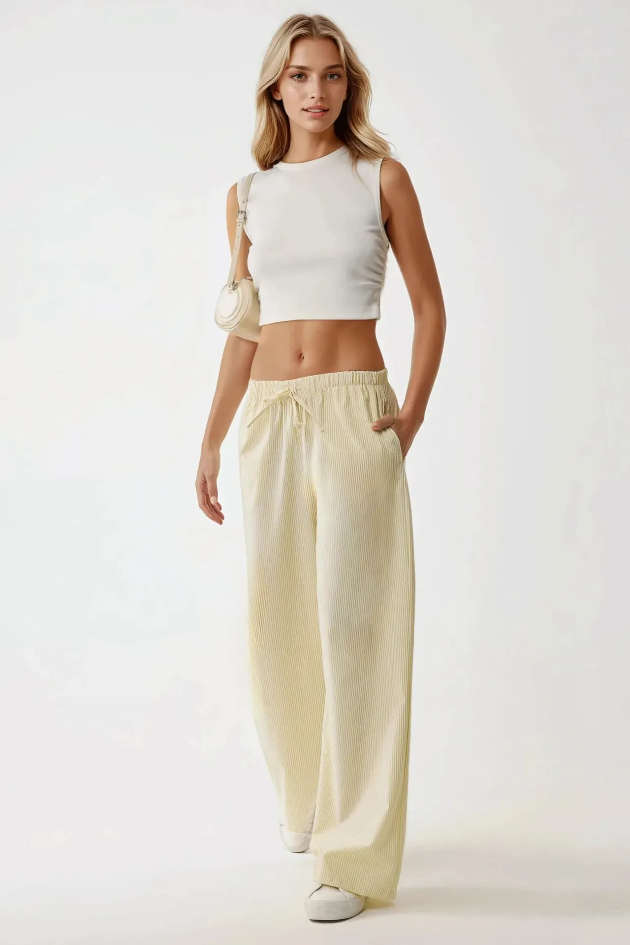 Elastic Waist Striped Cotton Pants
