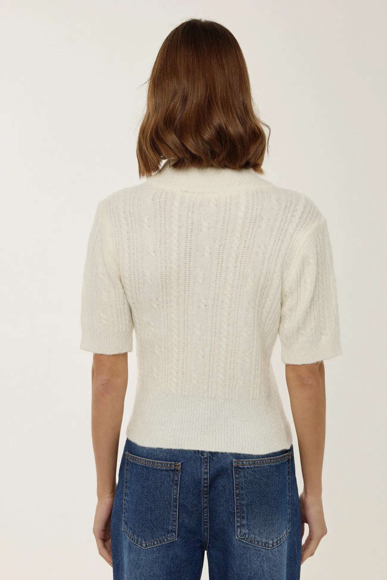 Short Sleeve Half Turtleneck Hair Braid Knit Sweater 5