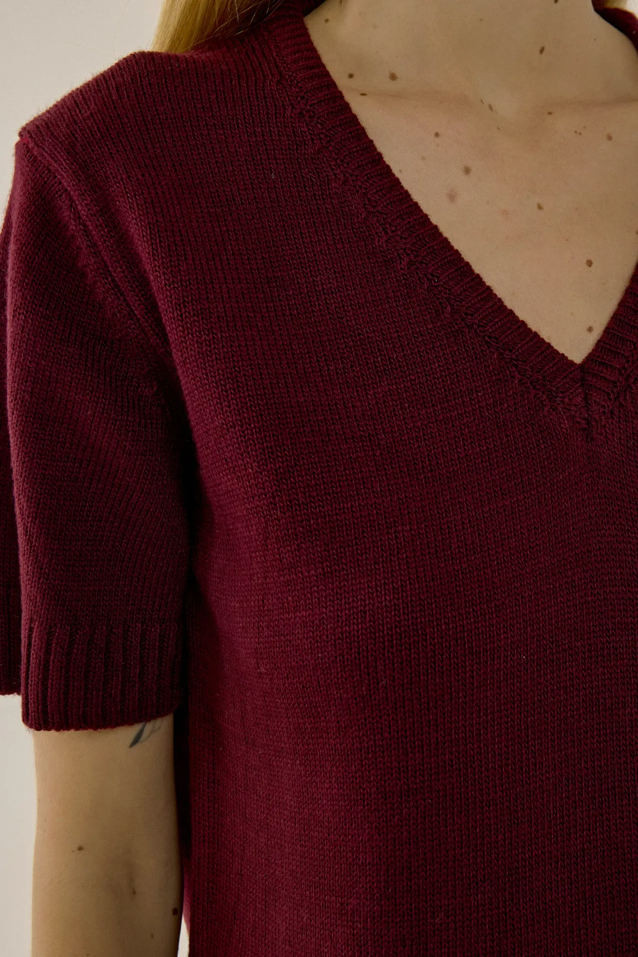 V-Neck Short Sleeve Knit Sweater