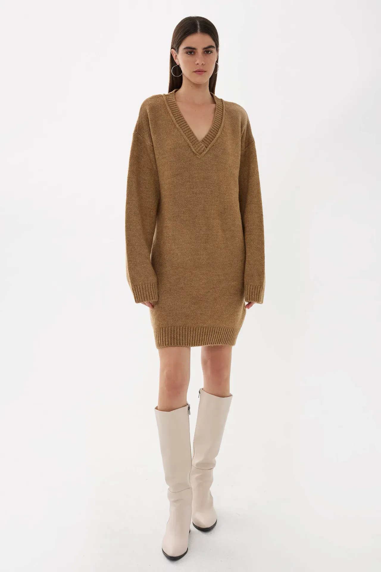 Oversized V-Neck Knit Dress