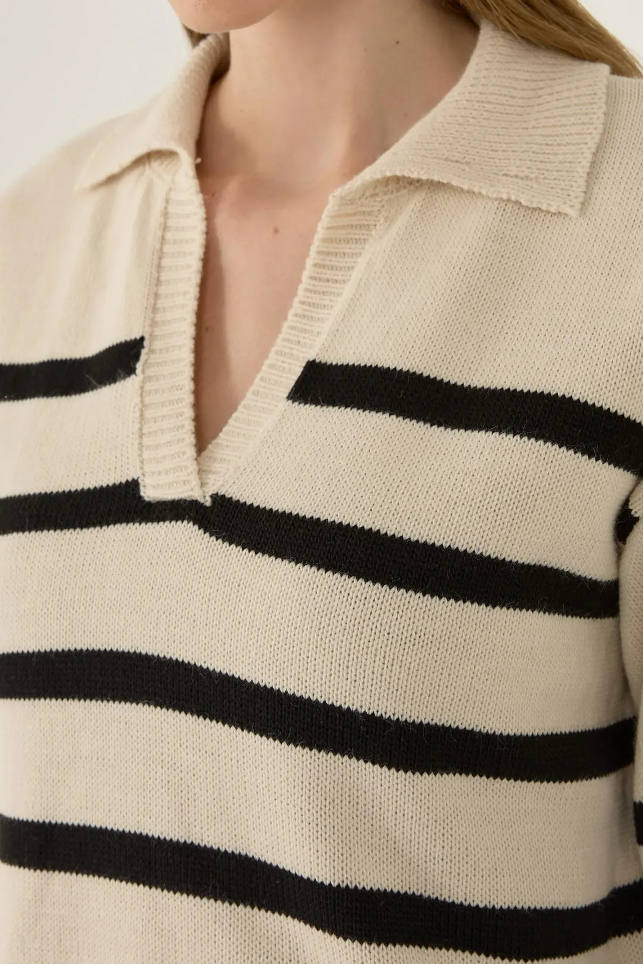 Striped Polo Collar Knit Sweater