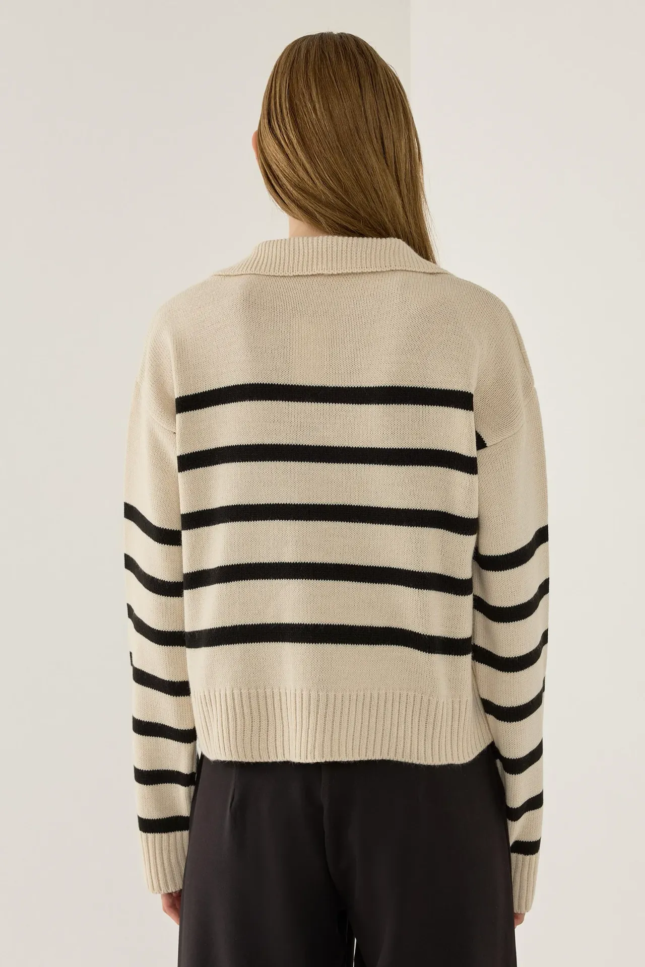 Striped Polo Collar Knit Sweater