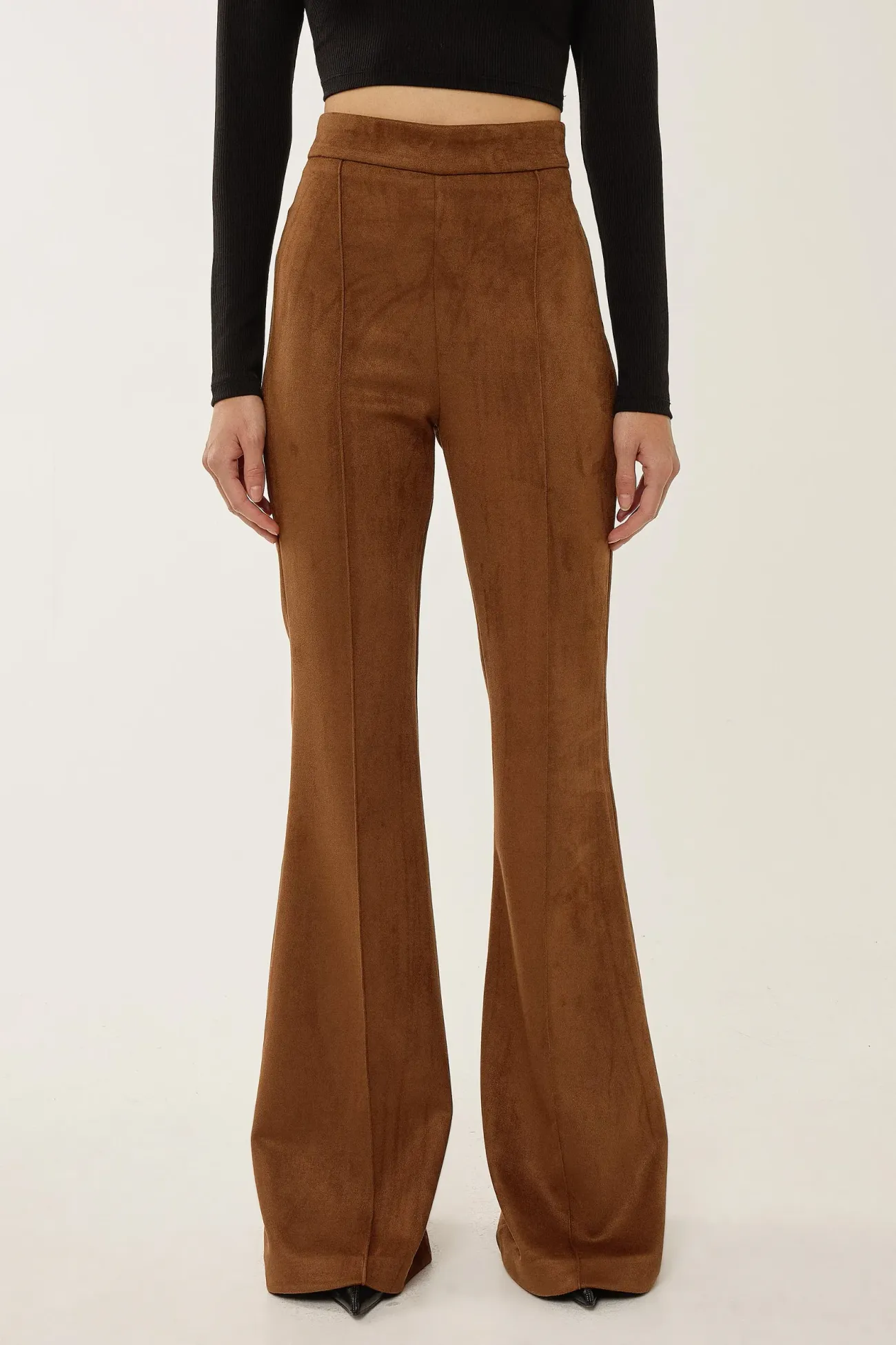 High Waist Suede Wide Leg Pants with Pintuck 2