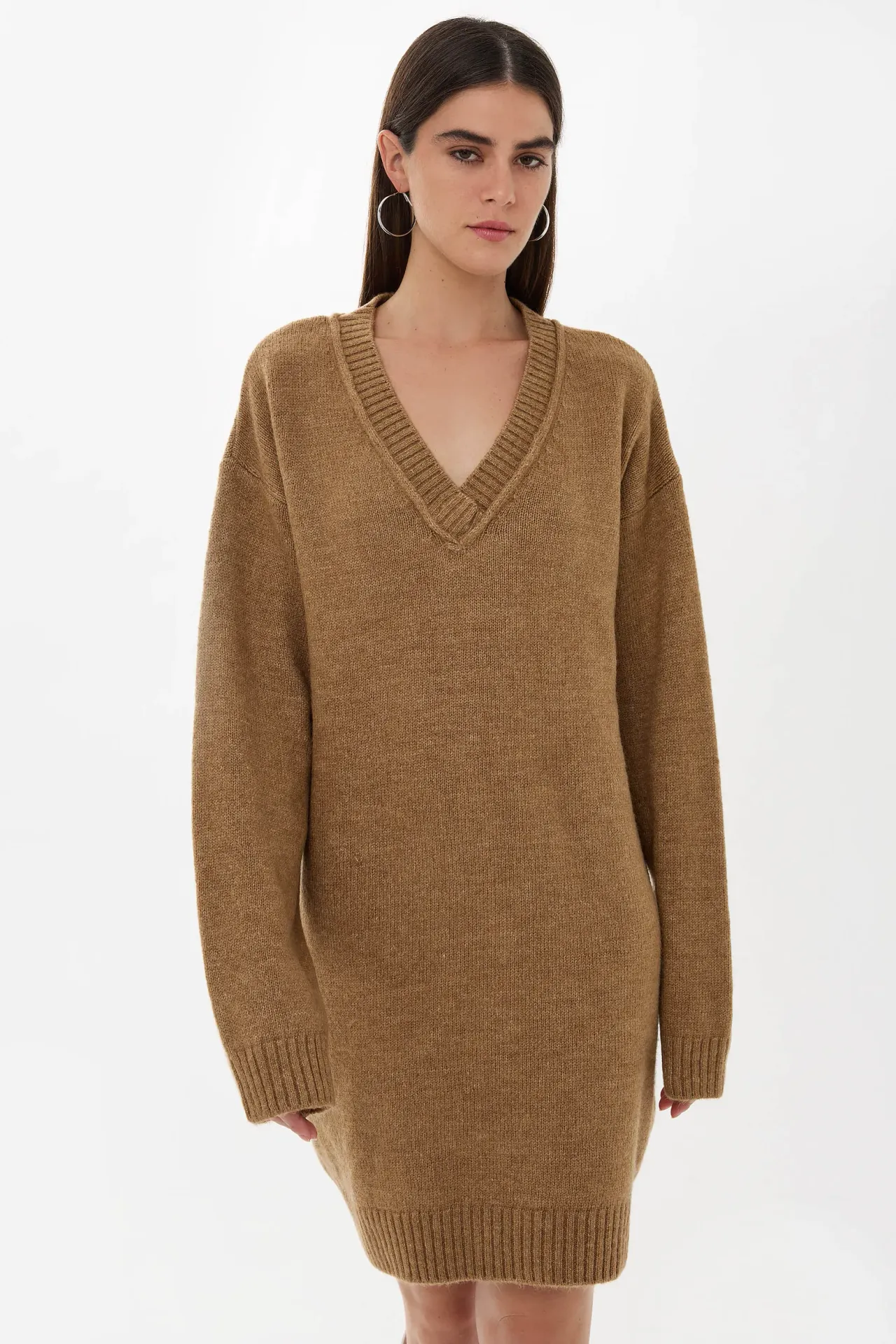 Oversized V-Neck Knit Dress