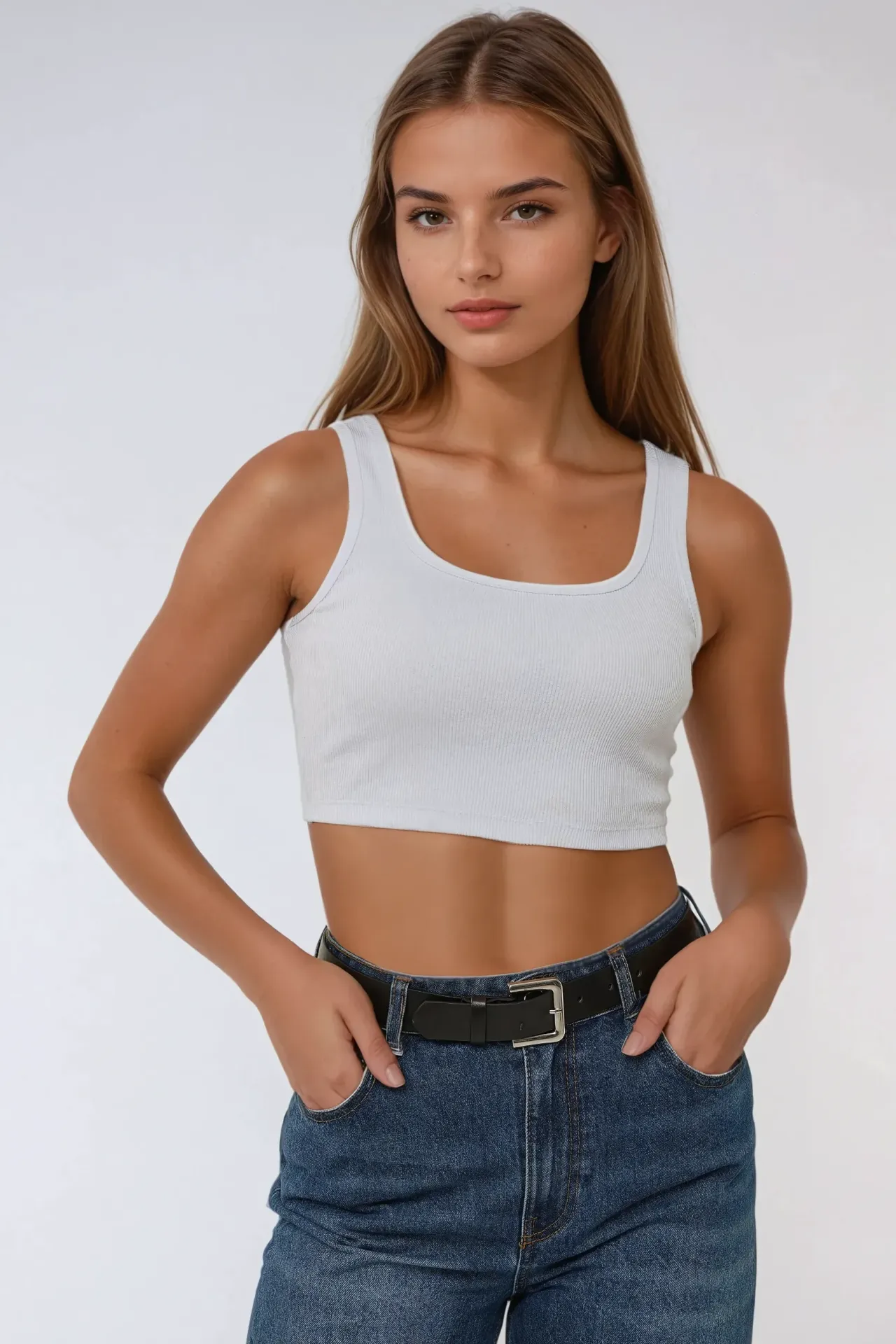 Fitted Crew Neck Cropped Tank Top