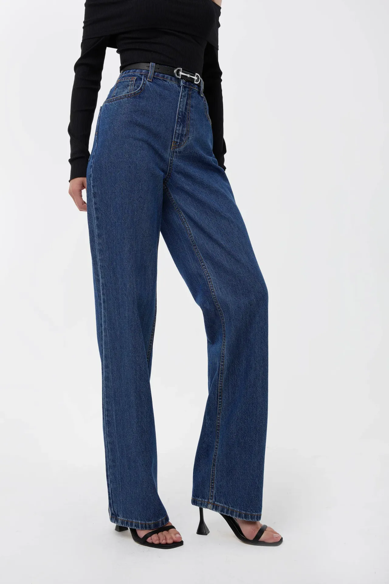 High-Waist Straight-Leg Washed Pants