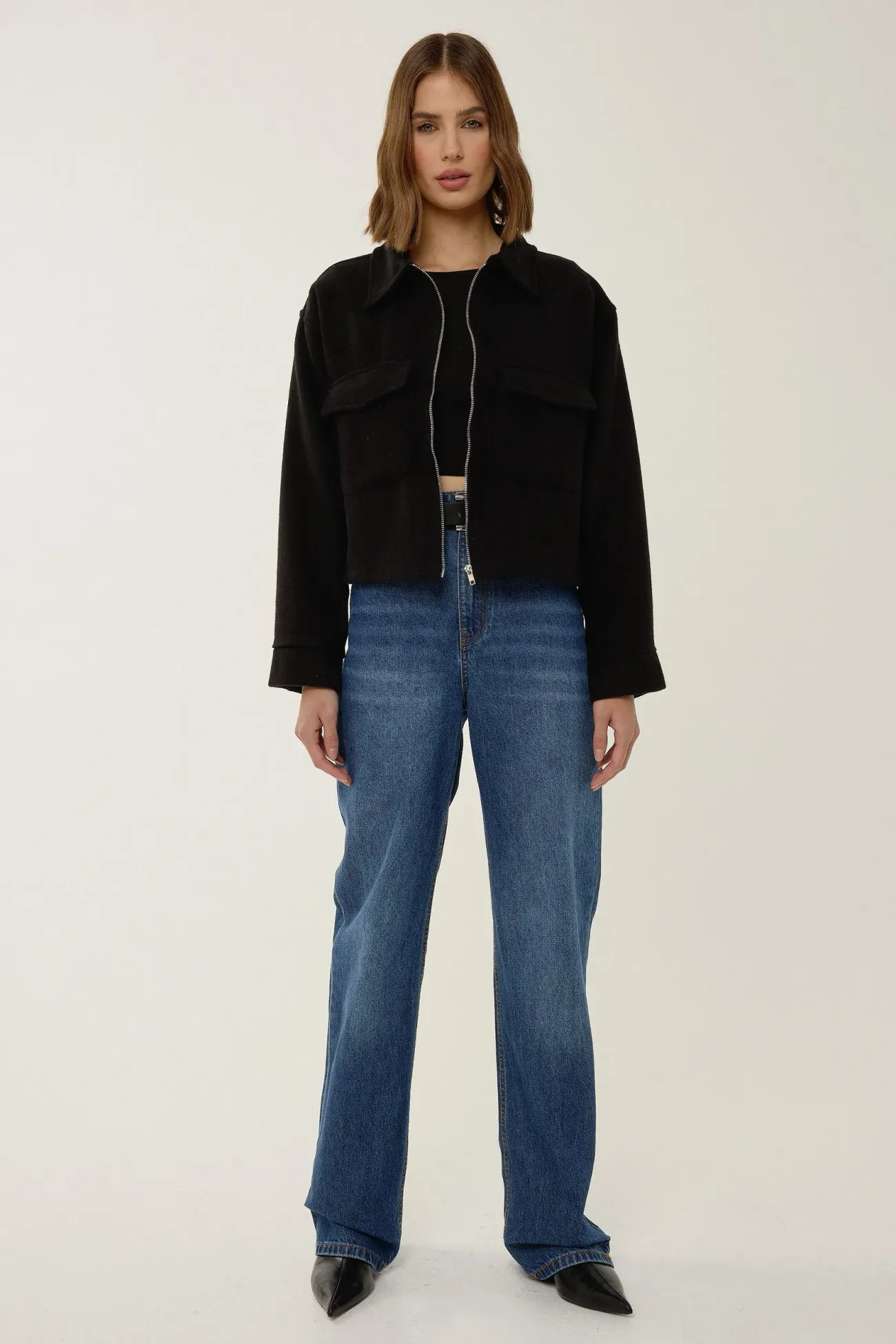 Zippered Jacket with Shirt Collar 2