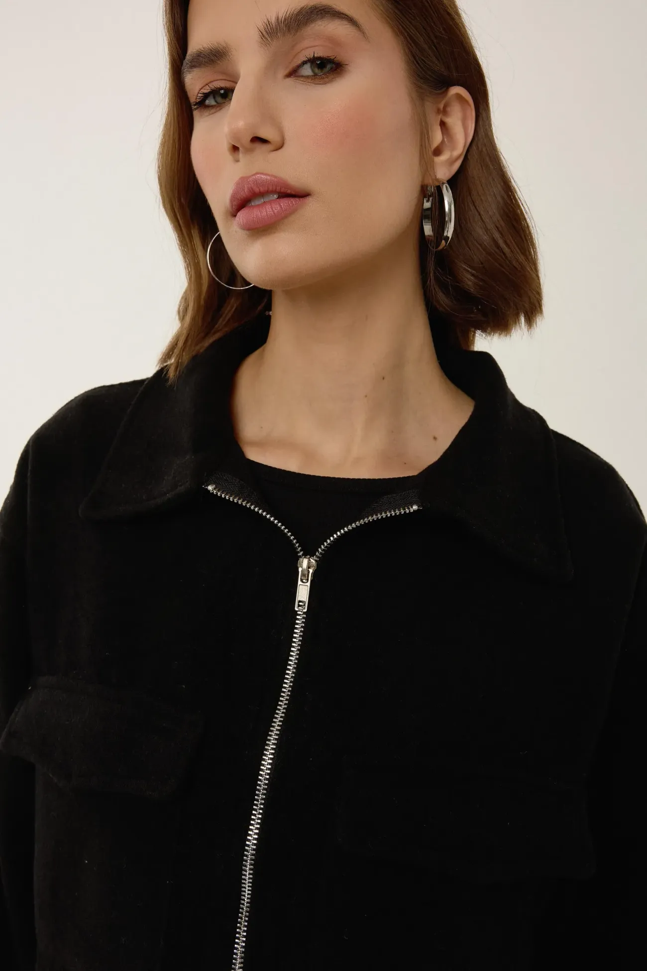 Zippered Jacket with Shirt Collar 5