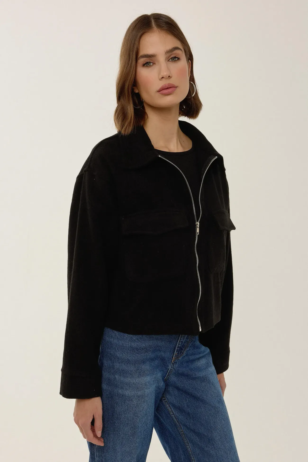Zippered Jacket with Shirt Collar 4