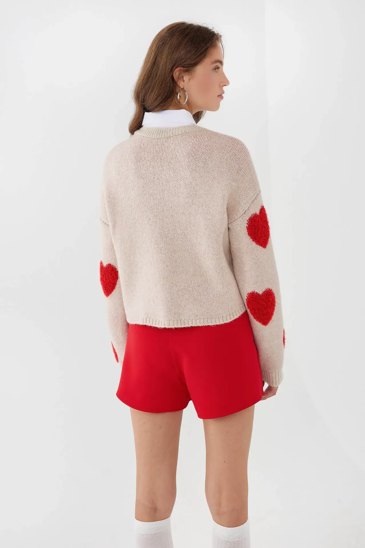 Heart Patterned Crew Neck Sweater
