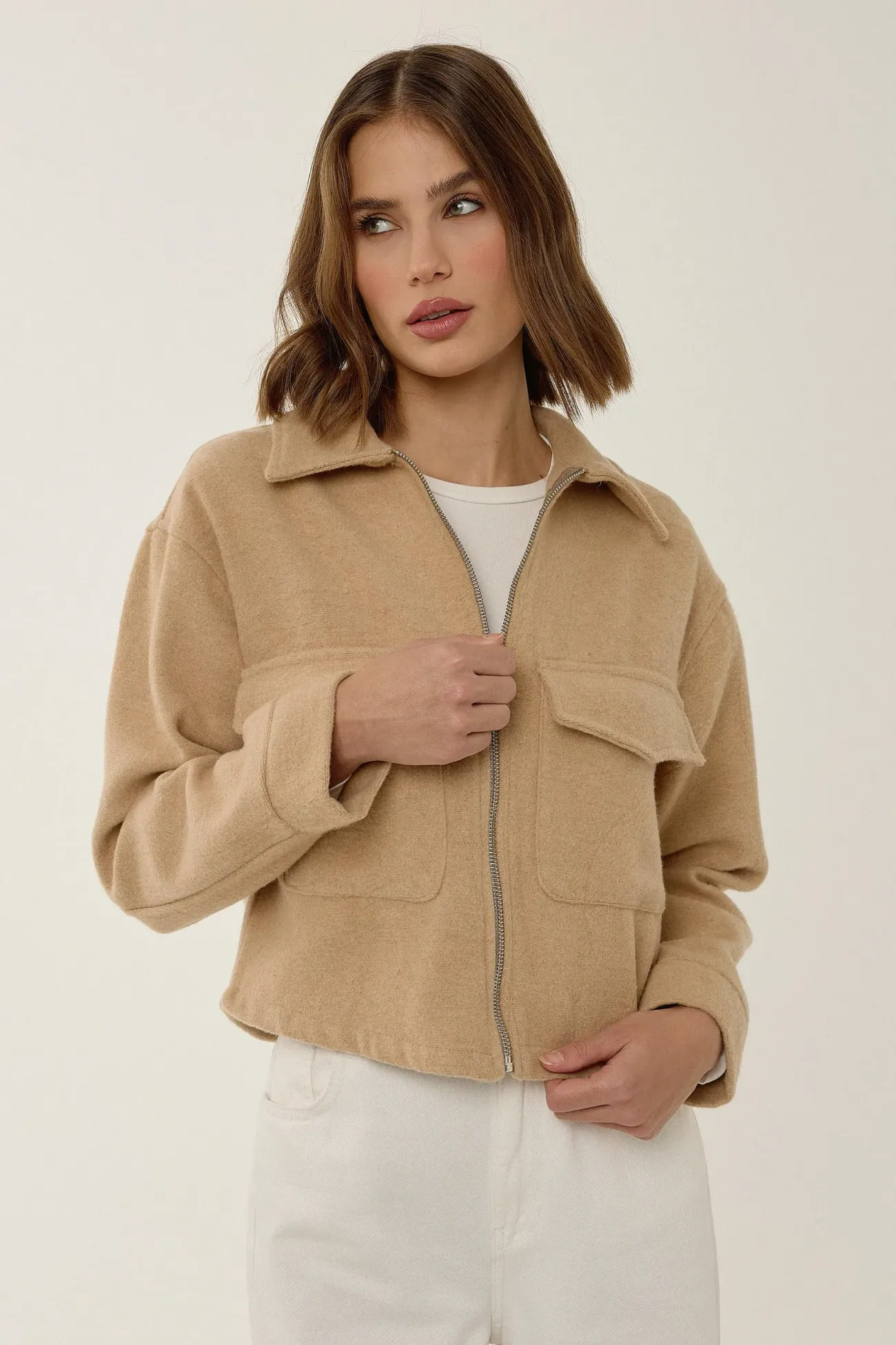 Zippered Jacket with Shirt Collar 3
