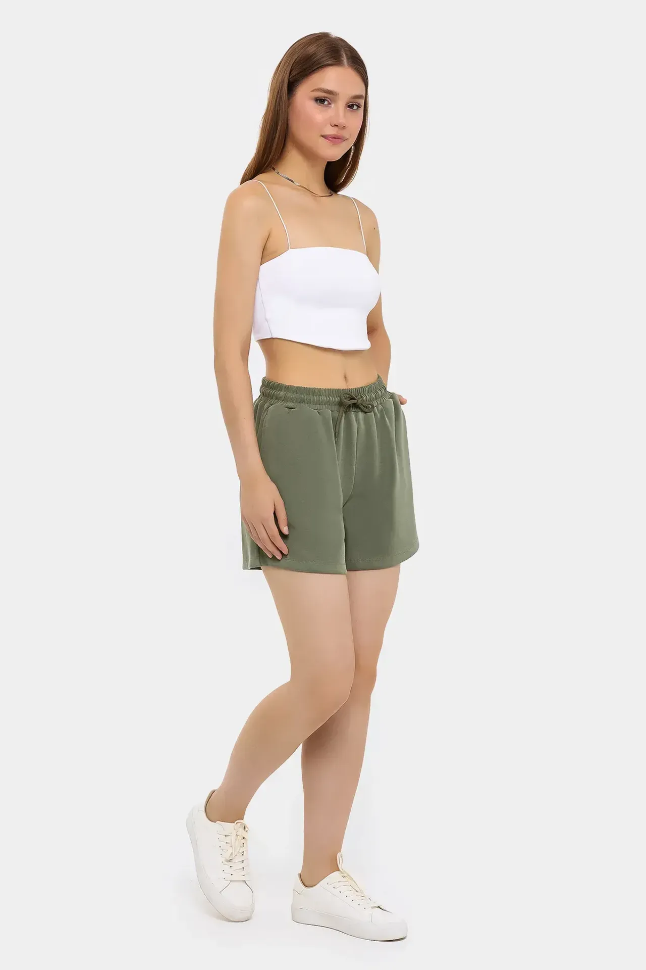 High-Waist Woven Shorts with Drawstring