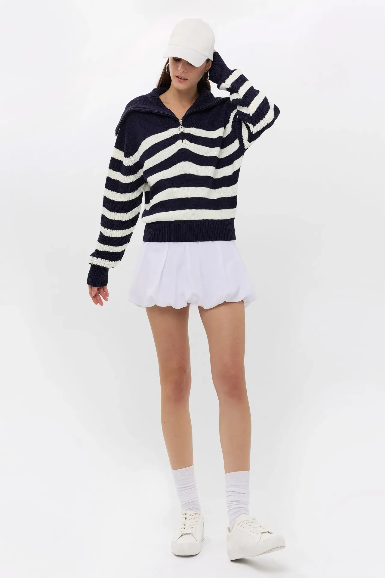 Oversized Striped Zippered Sweater