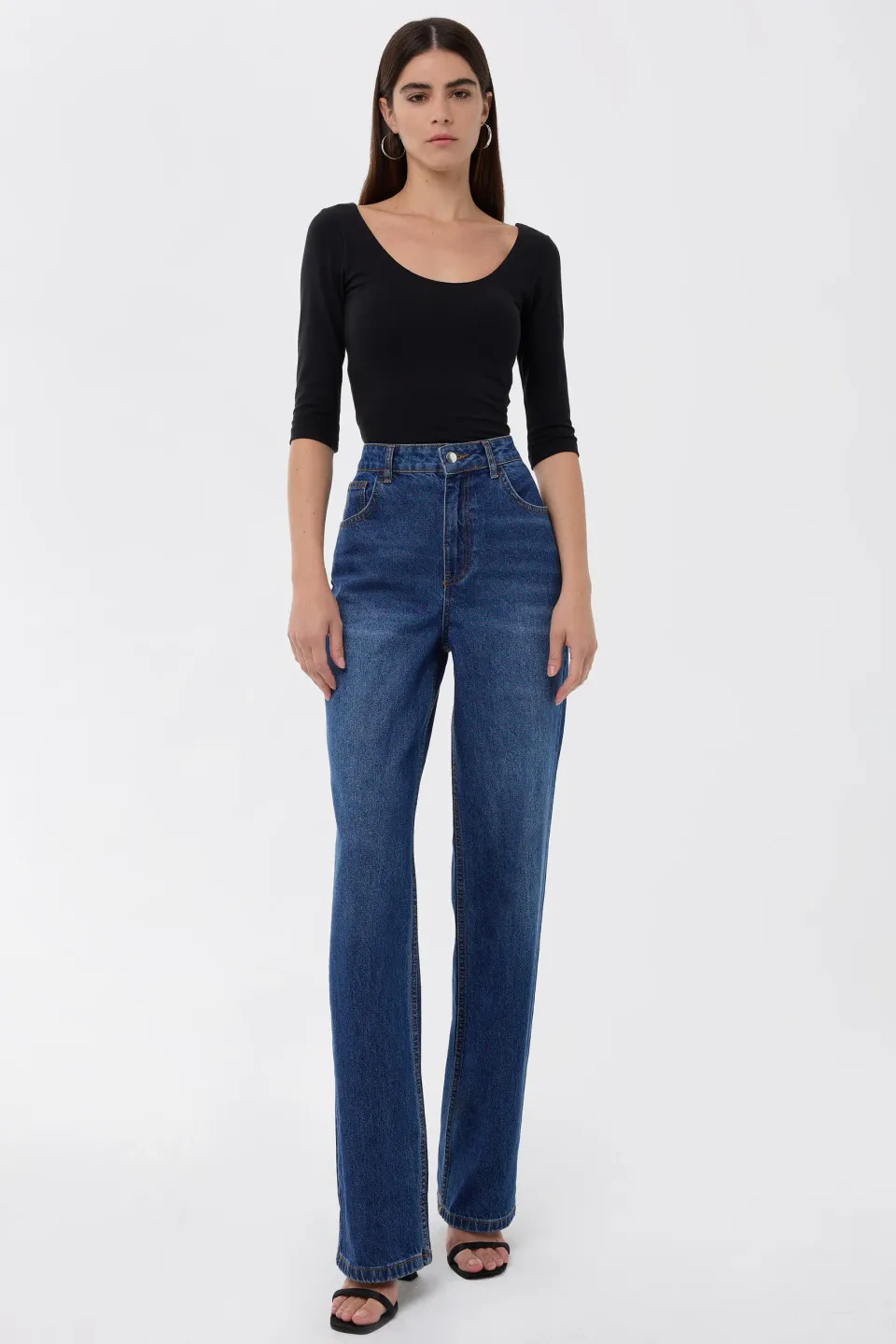 High-Waist Straight-Leg Washed Pants