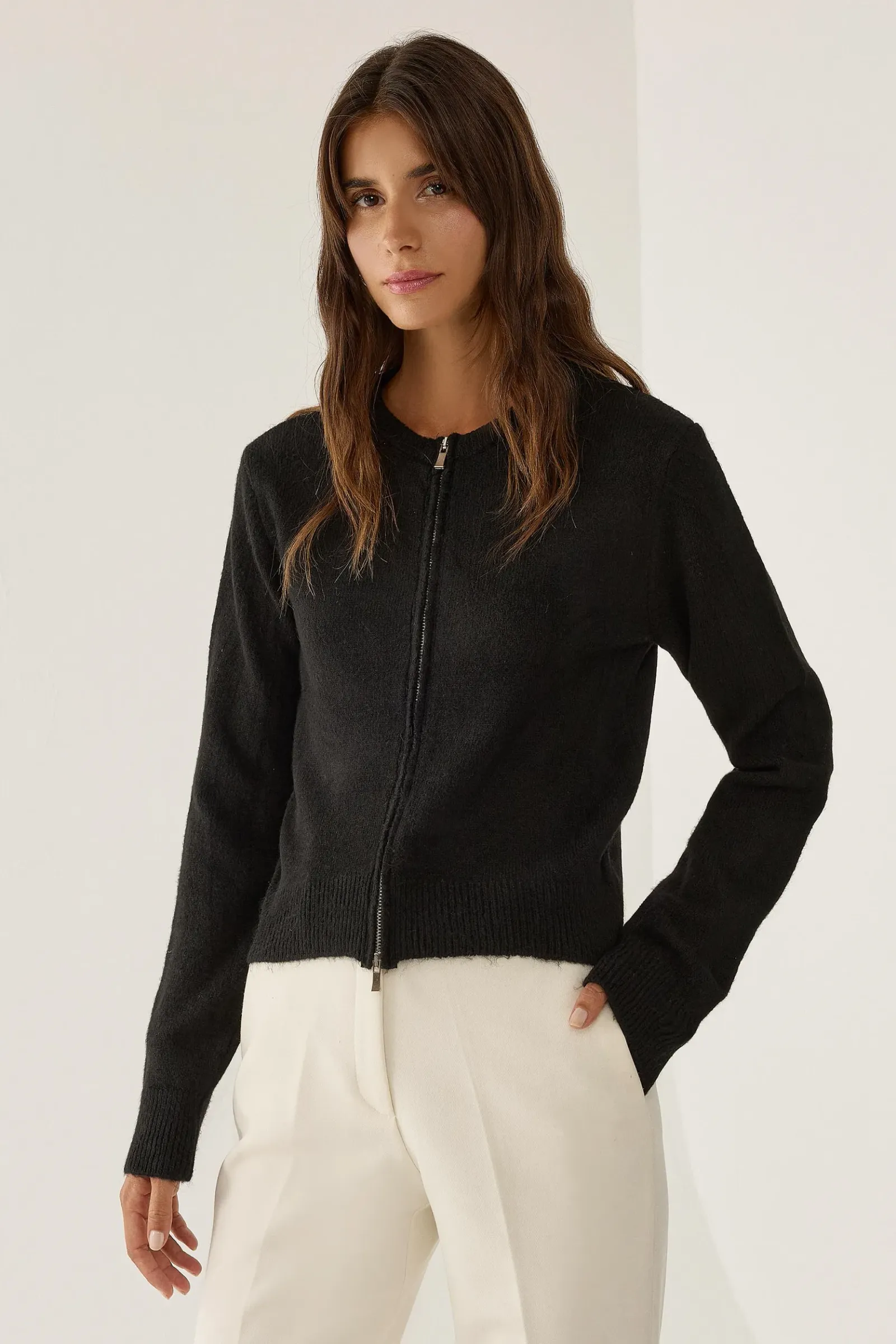 Zippered Knit Cardigan 1
