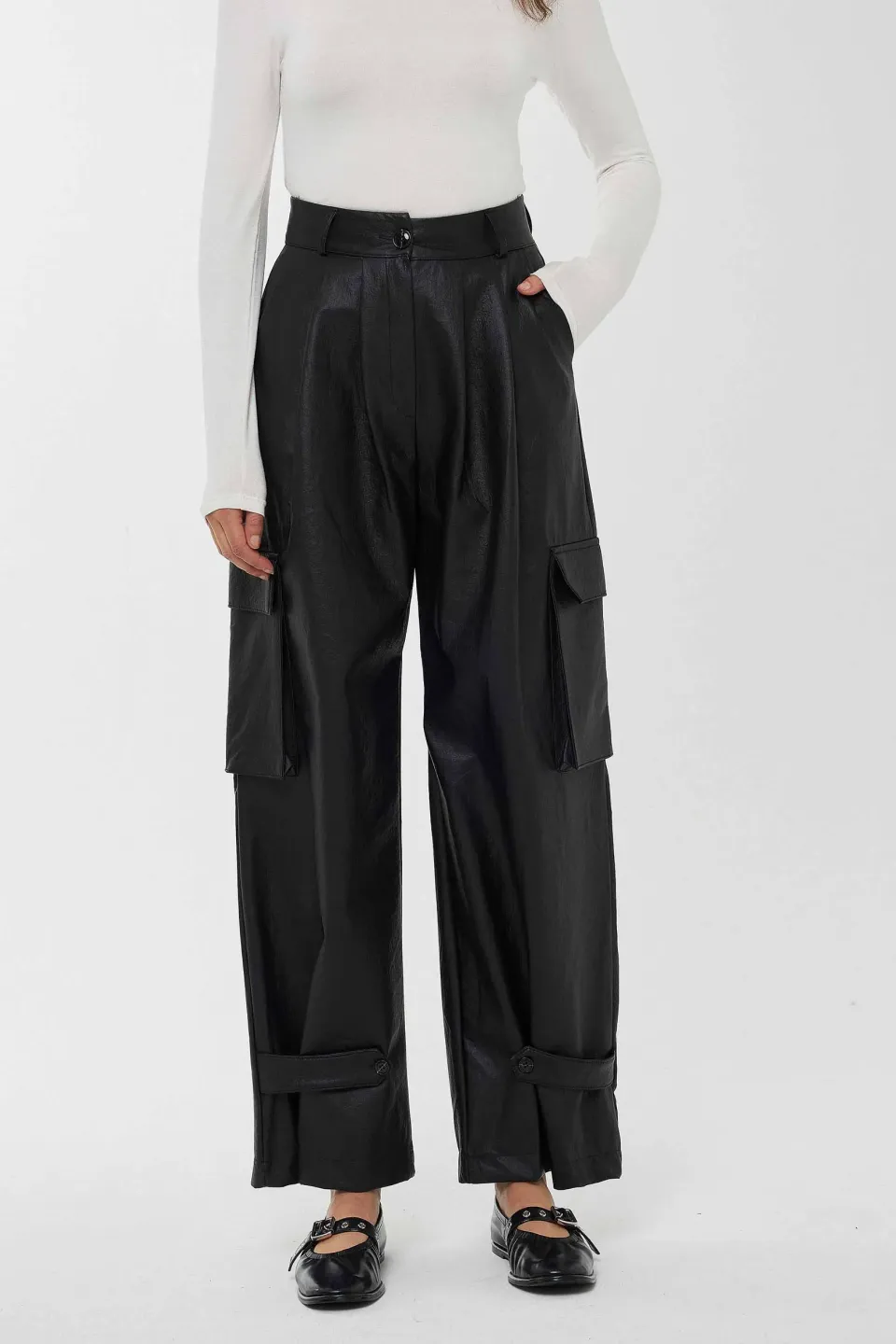 High Waist Faux Leather Cargo Pants