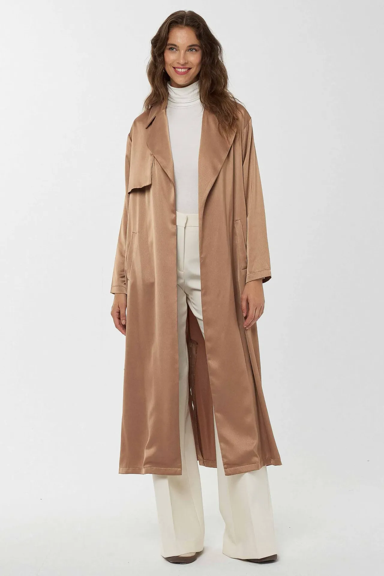 Relaxed Fit Satin Trench Coat