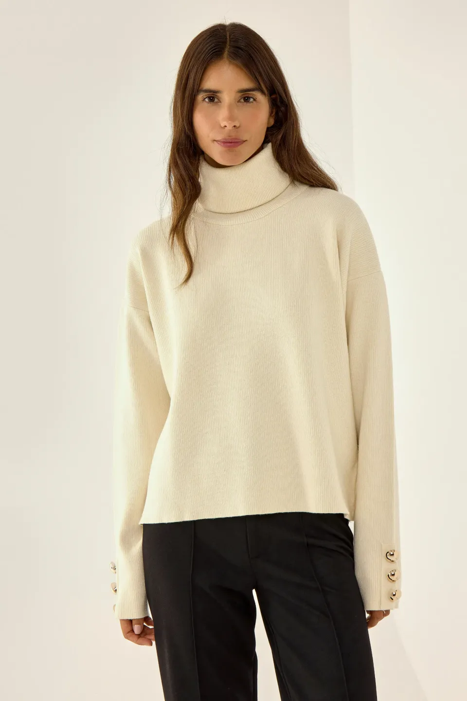 Thick Cream Jumper with Gold Button Details