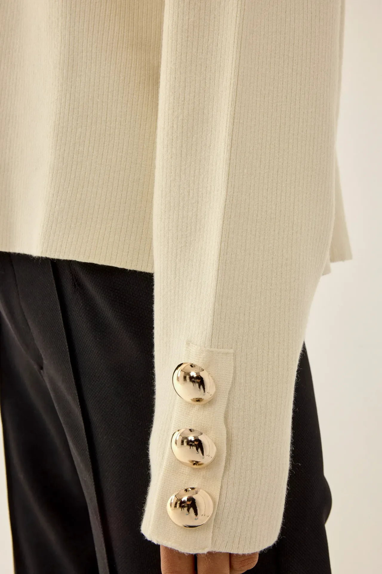 Thick Cream Jumper with Gold Button Details
