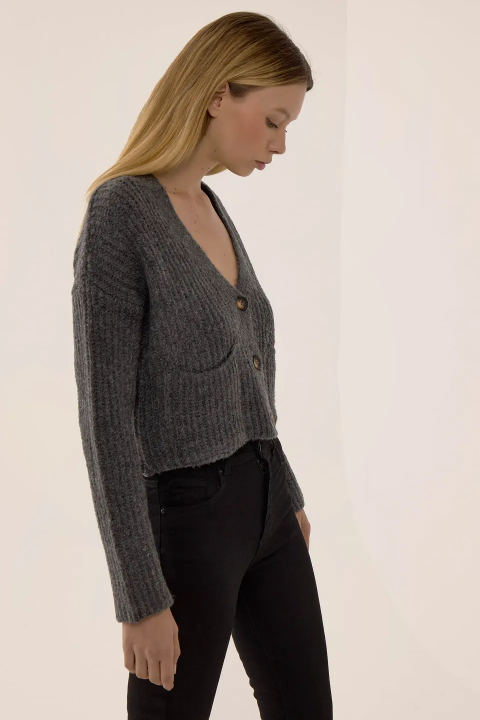 V-neck Cardigan with Double Pockets