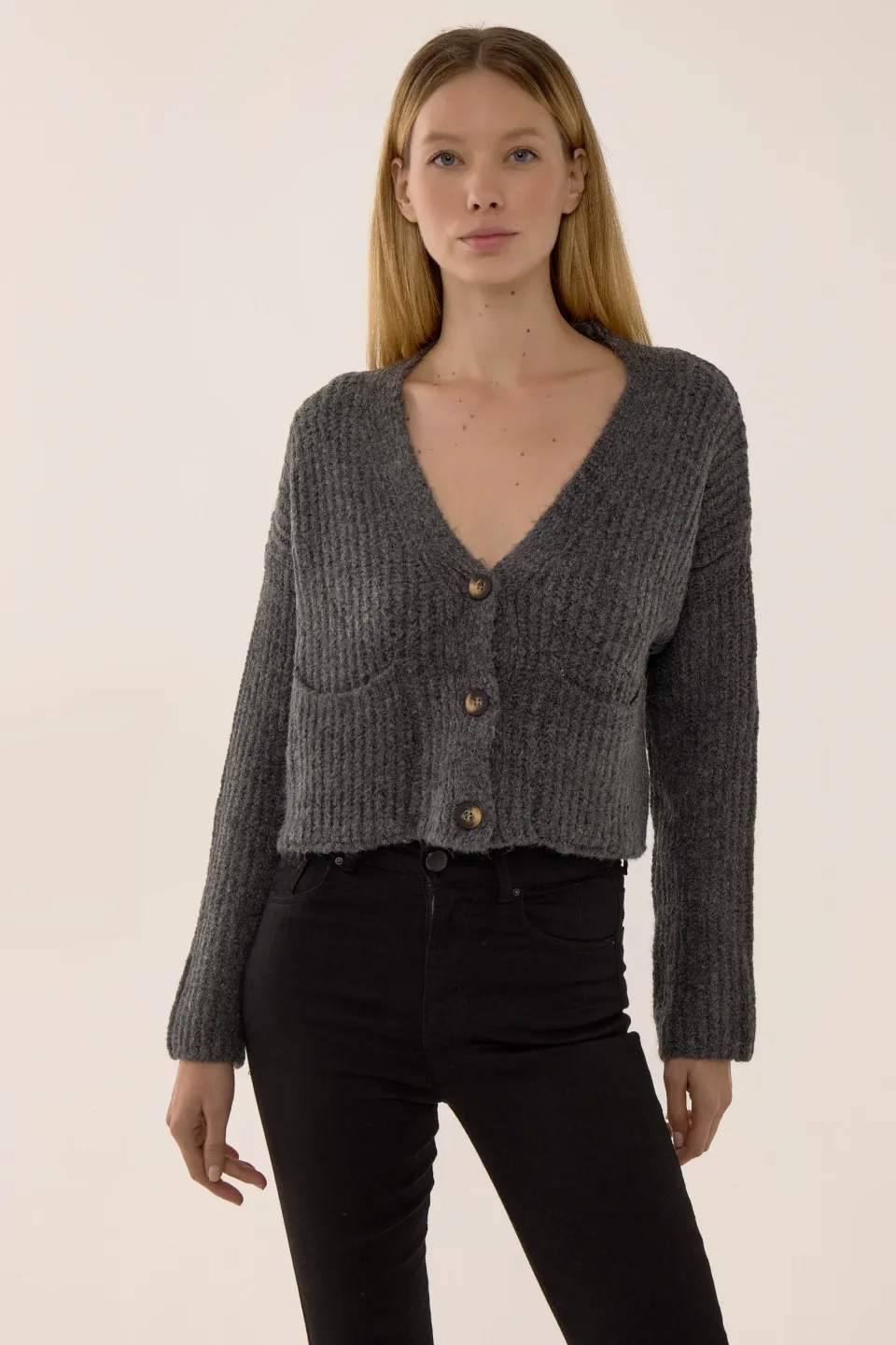 V-neck Cardigan with Double Pockets