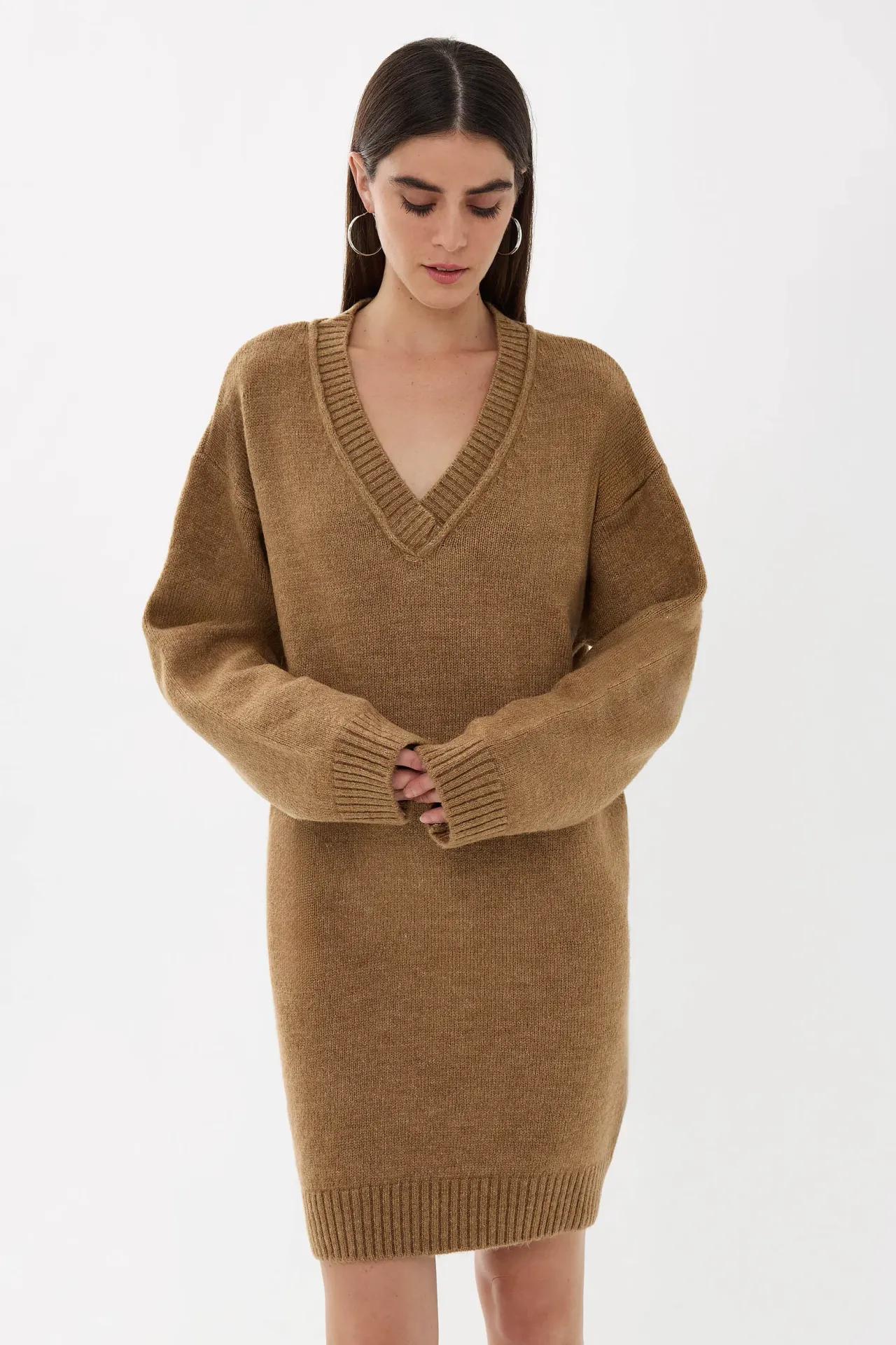 Oversized V-Neck Knit Dress