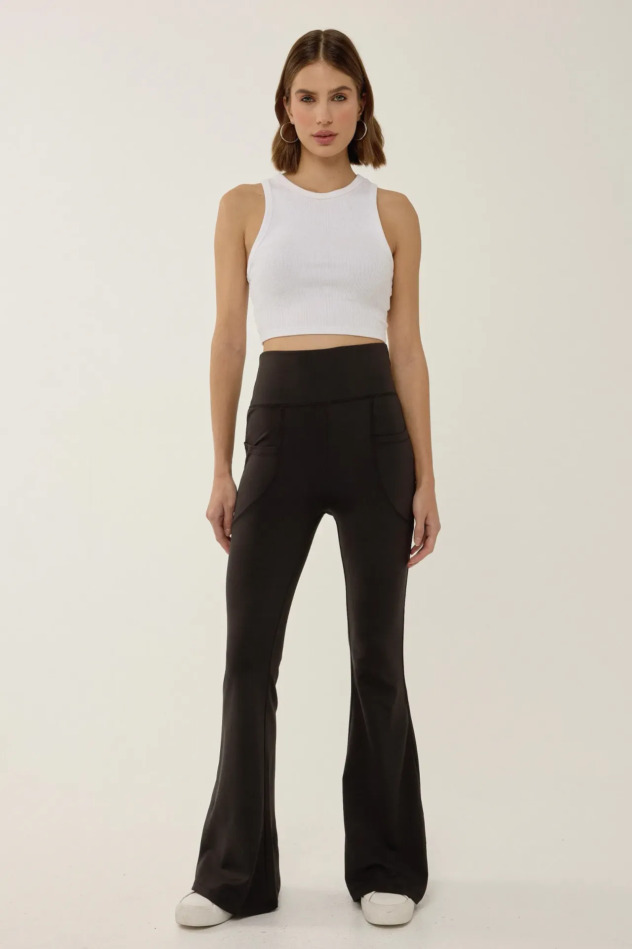 High Waist Wide Leg Leggings with Pockets