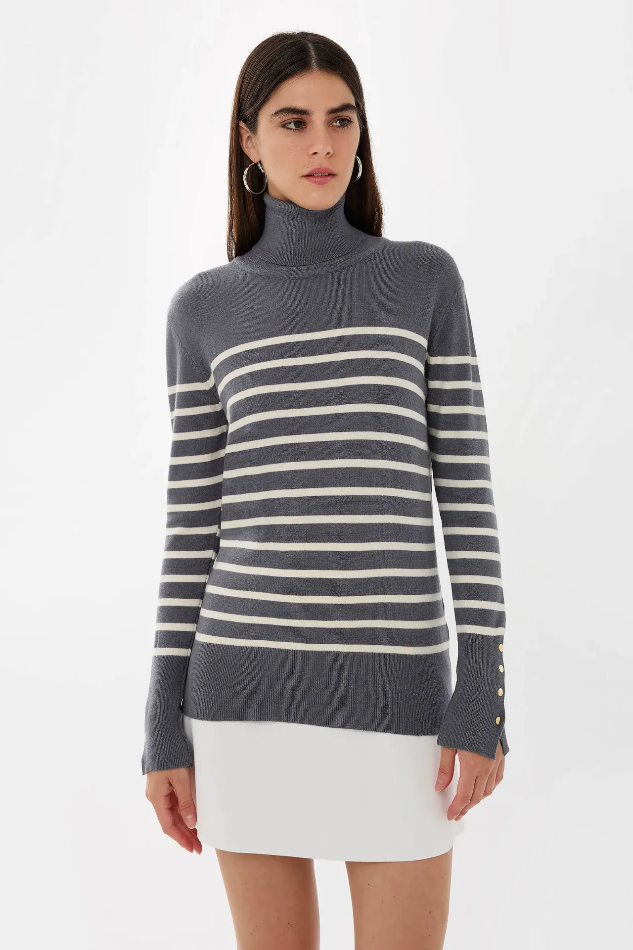 Striped Button Detailed Knitwear Sweater