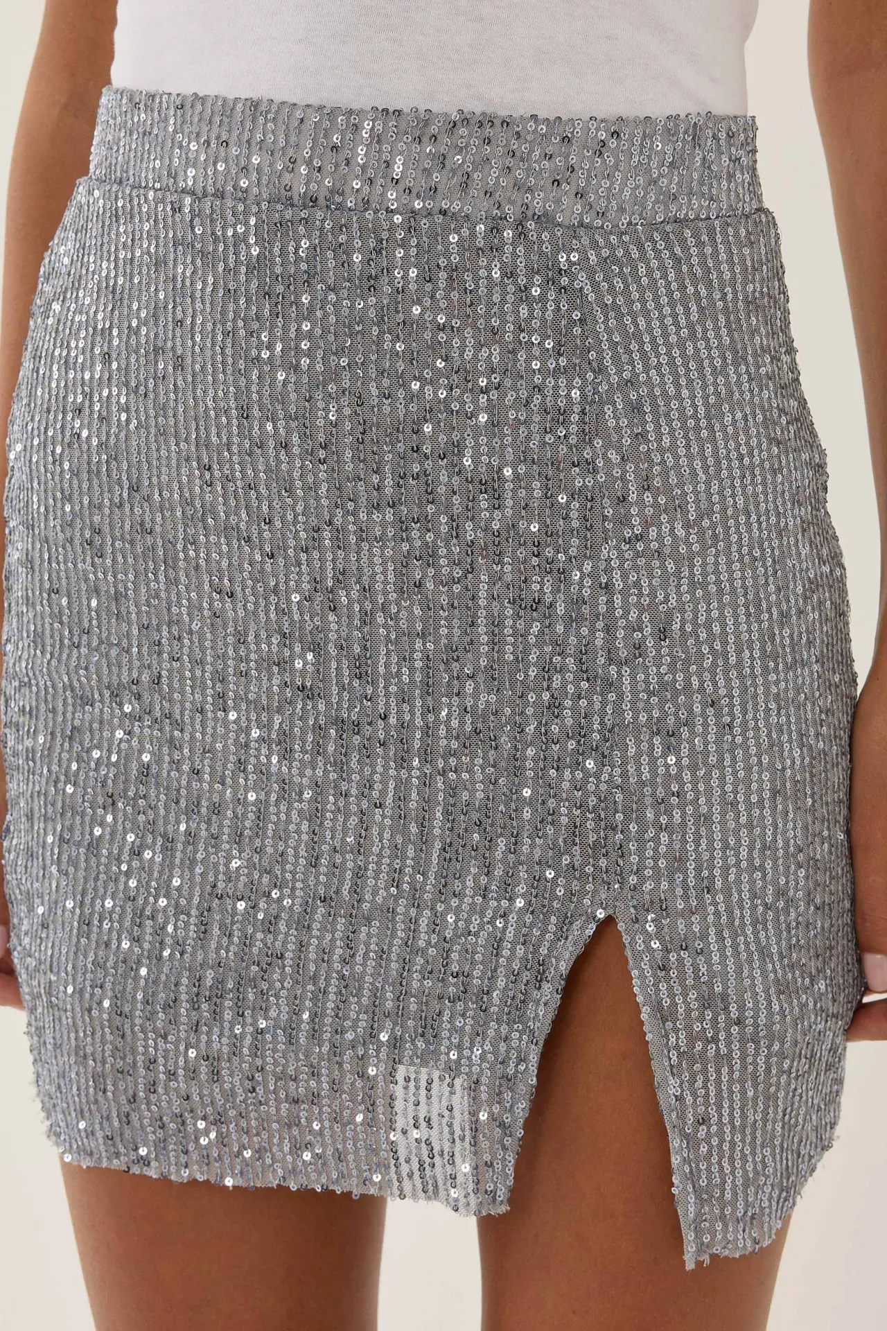 Sequin Mini Skirt with Slit