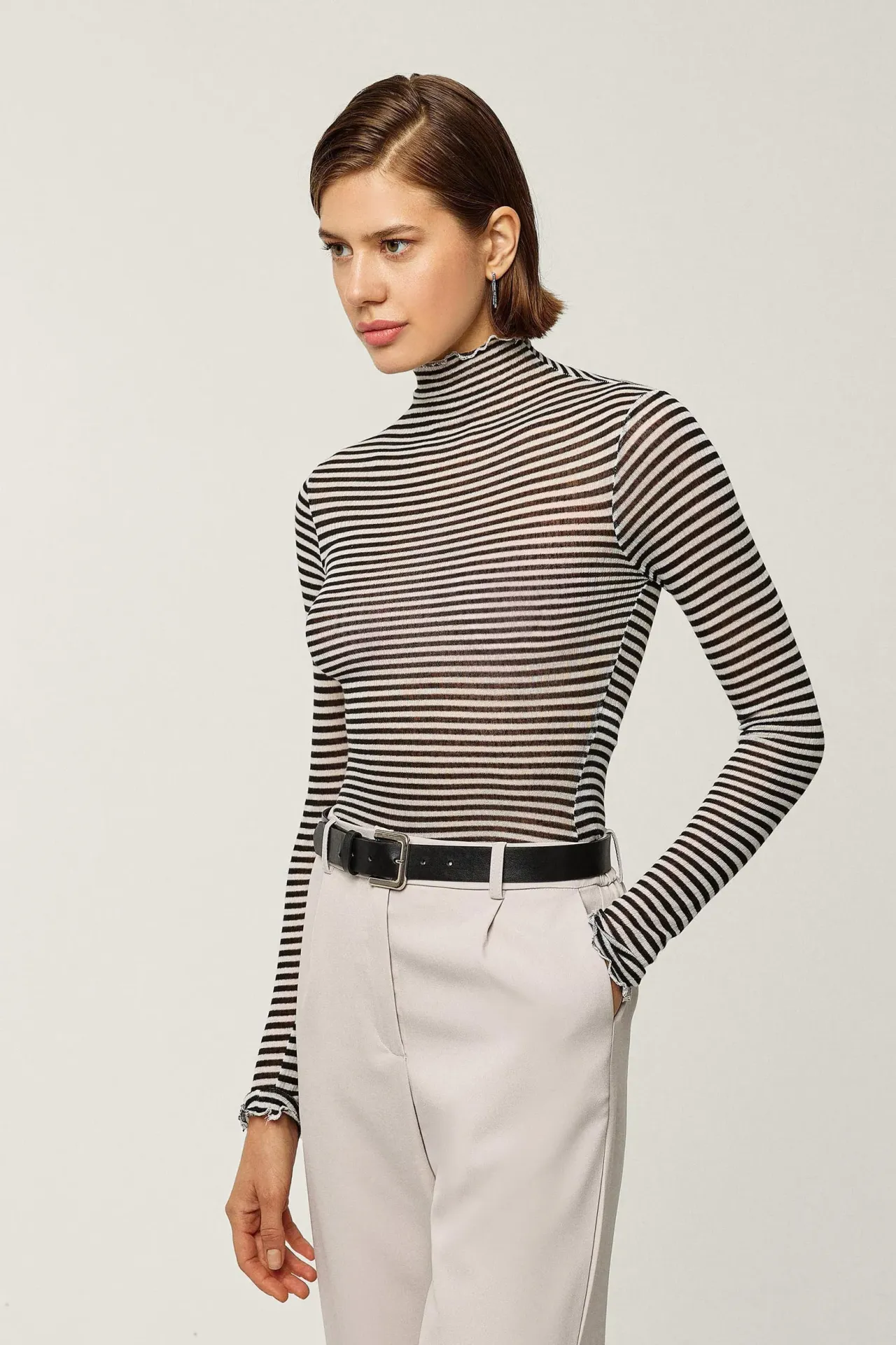 Striped Half Turtleneck Top 