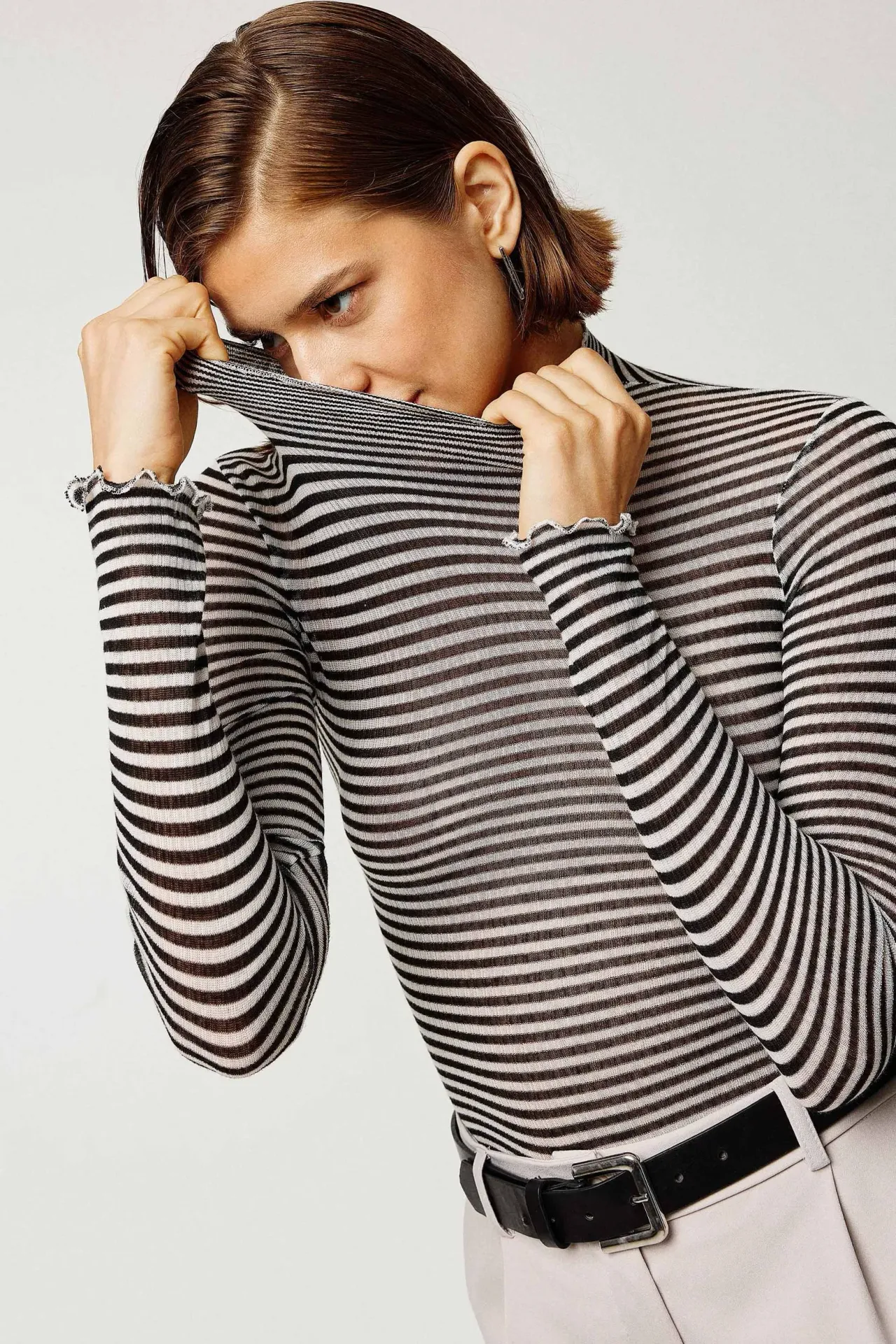 Striped Half Turtleneck Top 