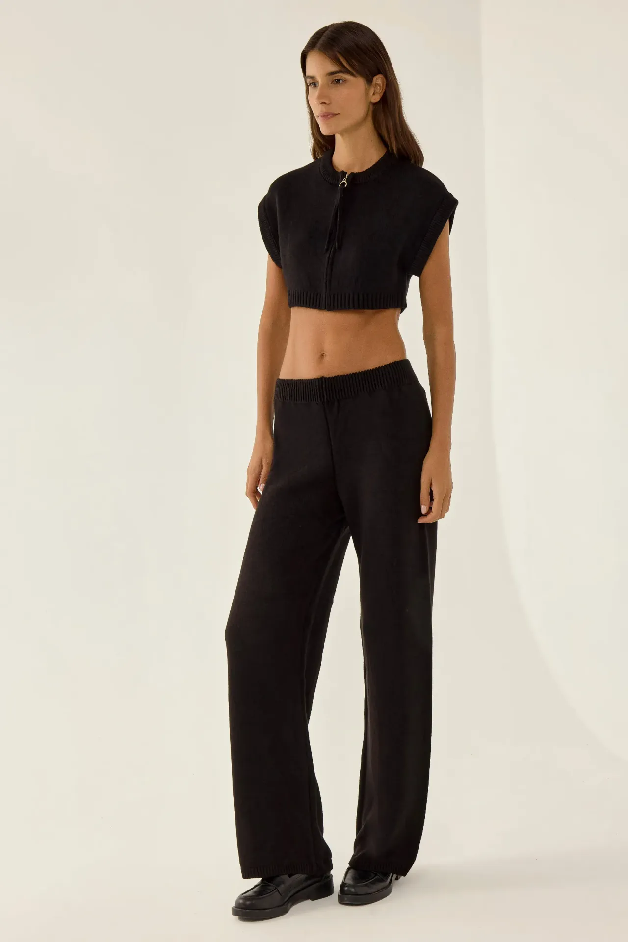 Crop Top With Zipper & Pants Knit Coord