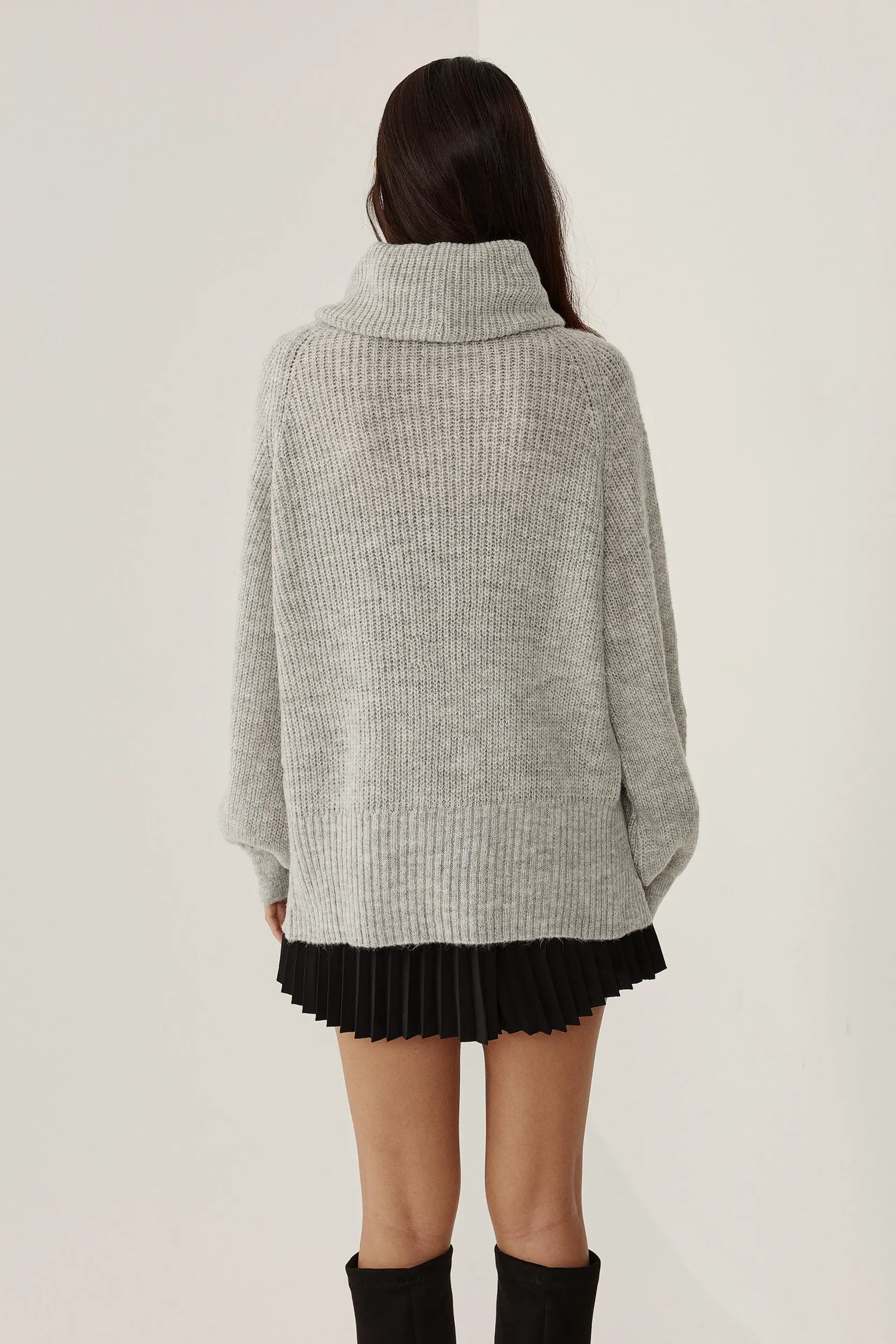HiCCUP - Light Grey Oversized Turtleneck Knit Sweater Women