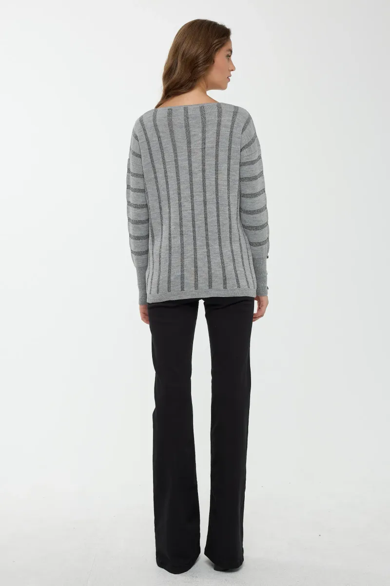 Striped V-Neck Lurex Sweater 4